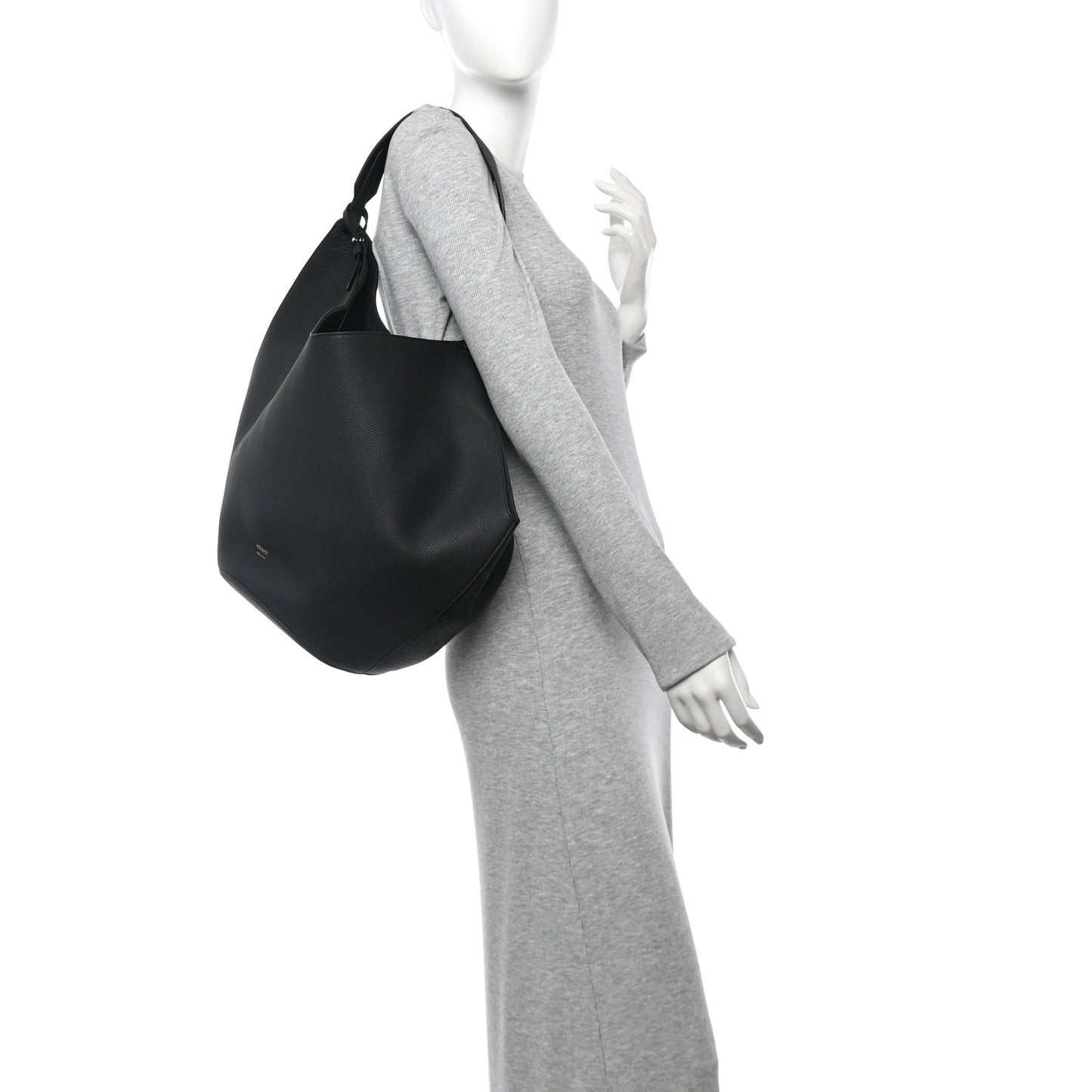 Pebbled Sport Calfskin Medium Lotus Tote Black