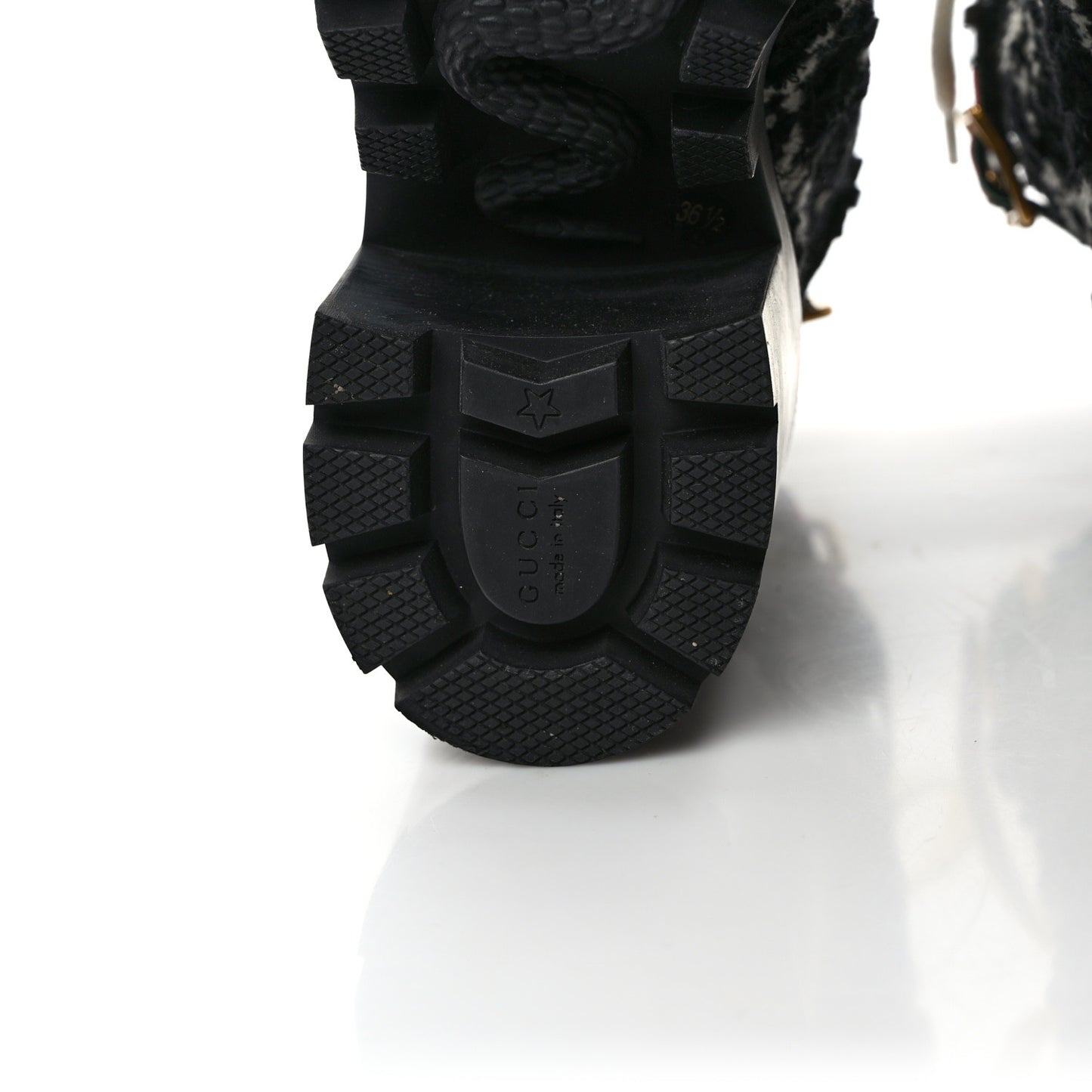 Tweed GG Monogram Lace Up Combat Ankle Boots 36.5 Black