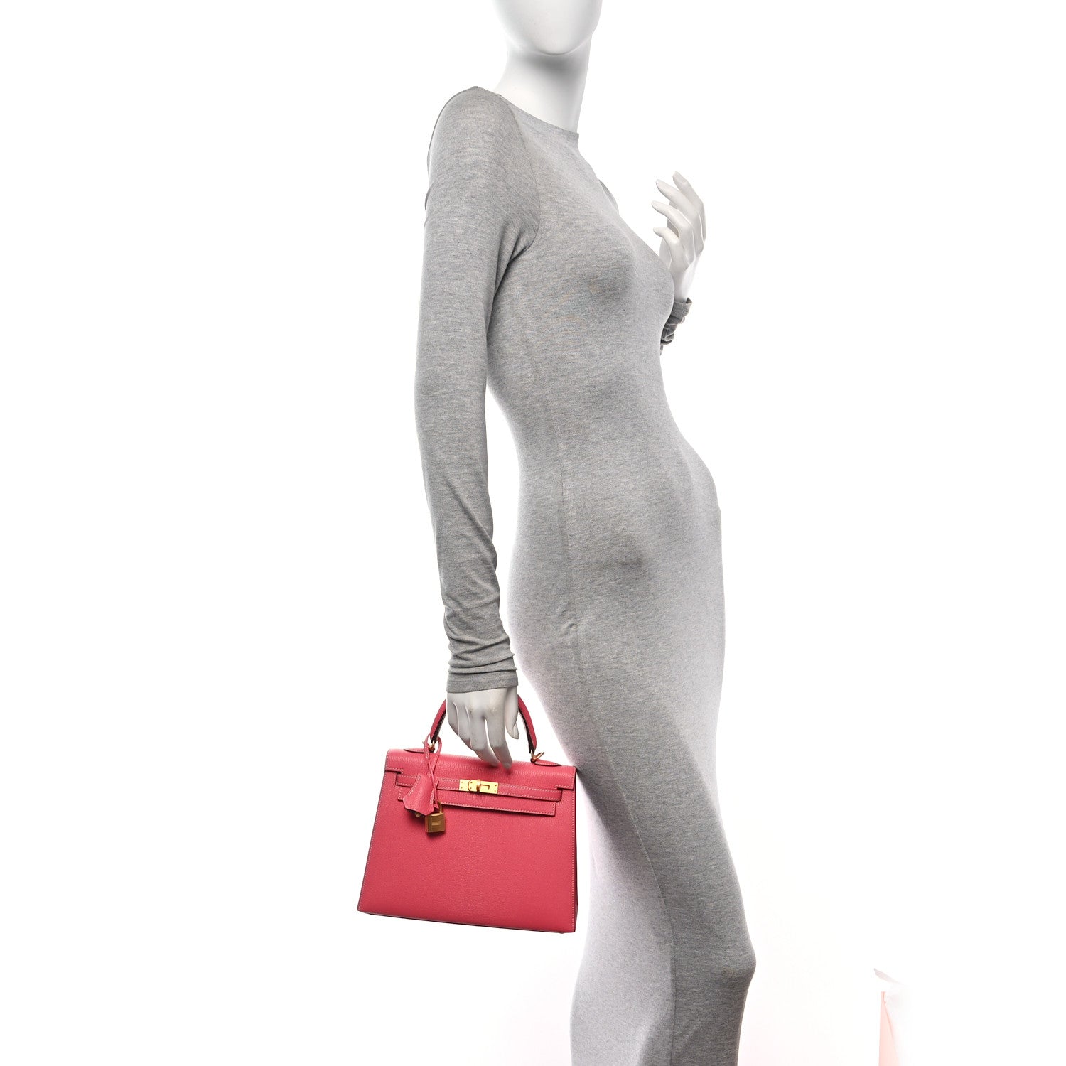 Hermes Chevre Mysore Horseshoe Kelly Sellier 25 Rose Lipstick Gris Pale 2 of 13