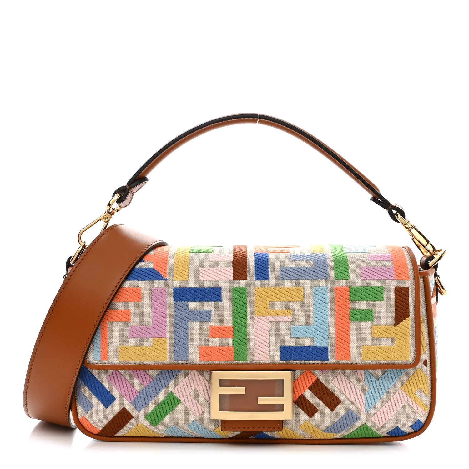 Fendi Kuban Canvas Vitello King FF Embroidered Baguette Grezzo Multicolor 1 of 12