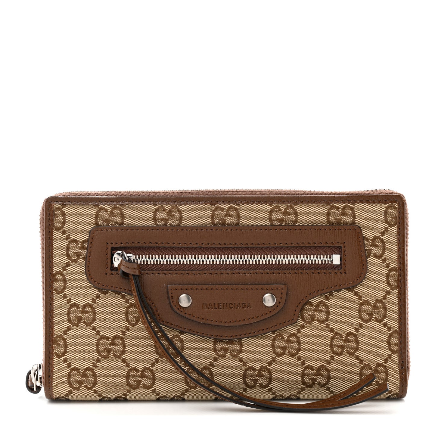 X GUCCI GG Monogram Azalea Calfskin Neo Classic Zip Around Wallet Beige Ebony Brown Sugar