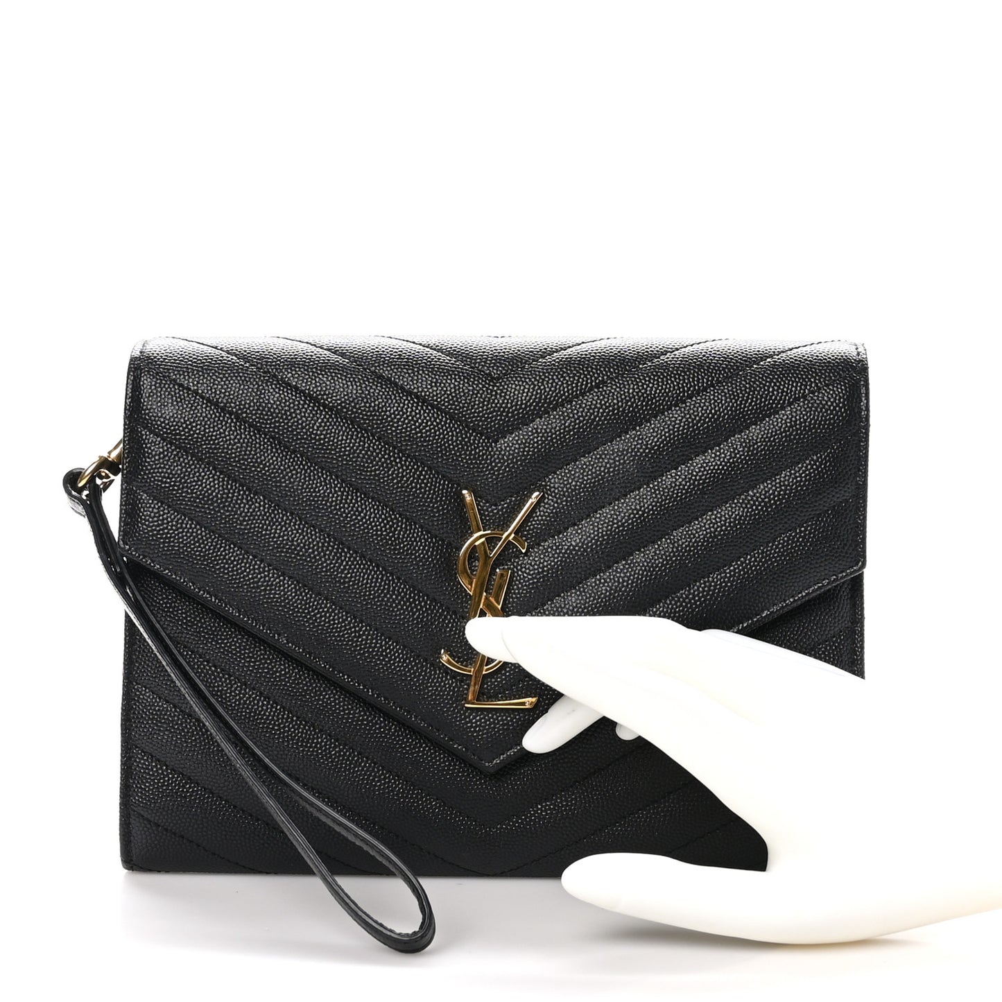 Grain De Poudre Matelasse Chevron Monogram Envelope Clutch Black