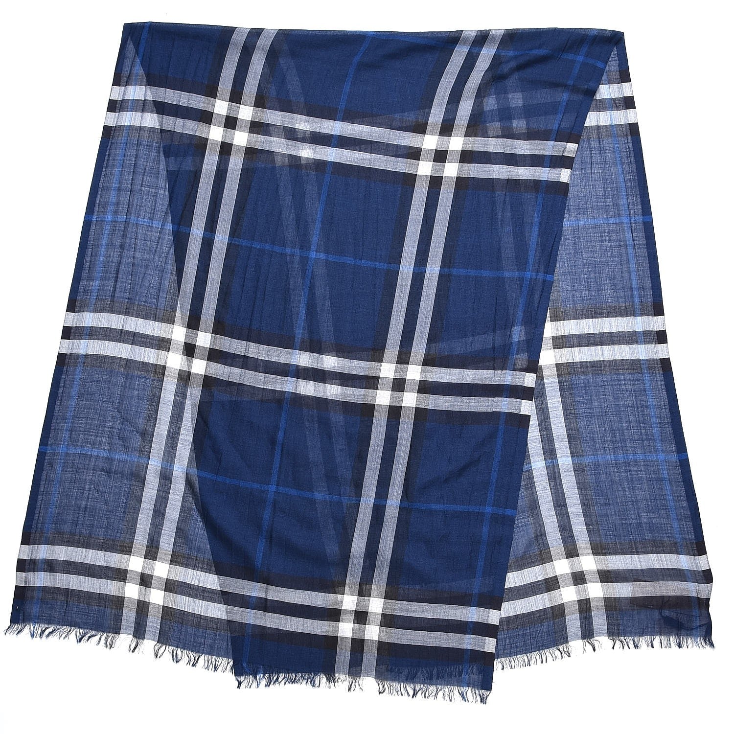 Burberry Wool Silk Giant Check Gauze Scarf Dark Canvas Blue 3 of 5