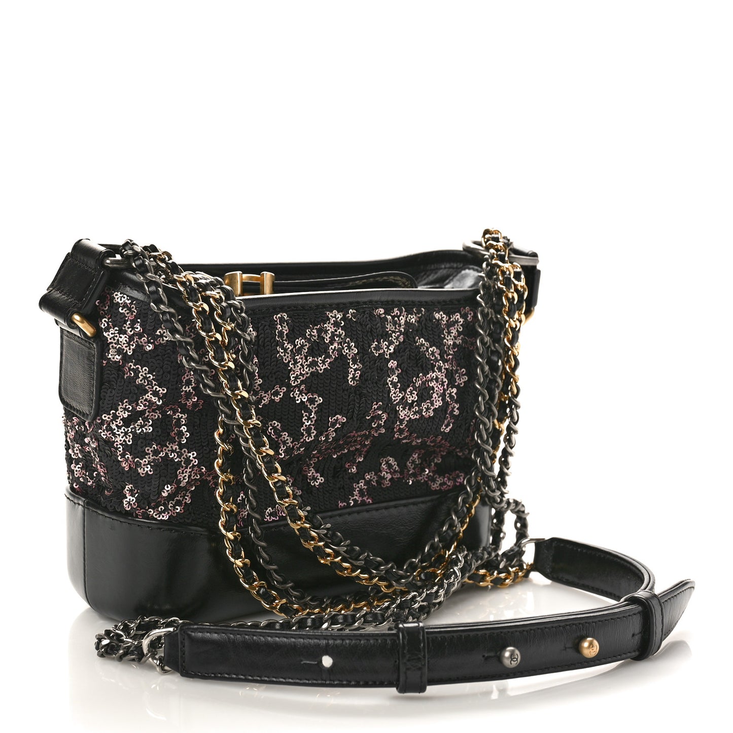 Sequin Calfskin Small Gabrielle Hobo Black Gold