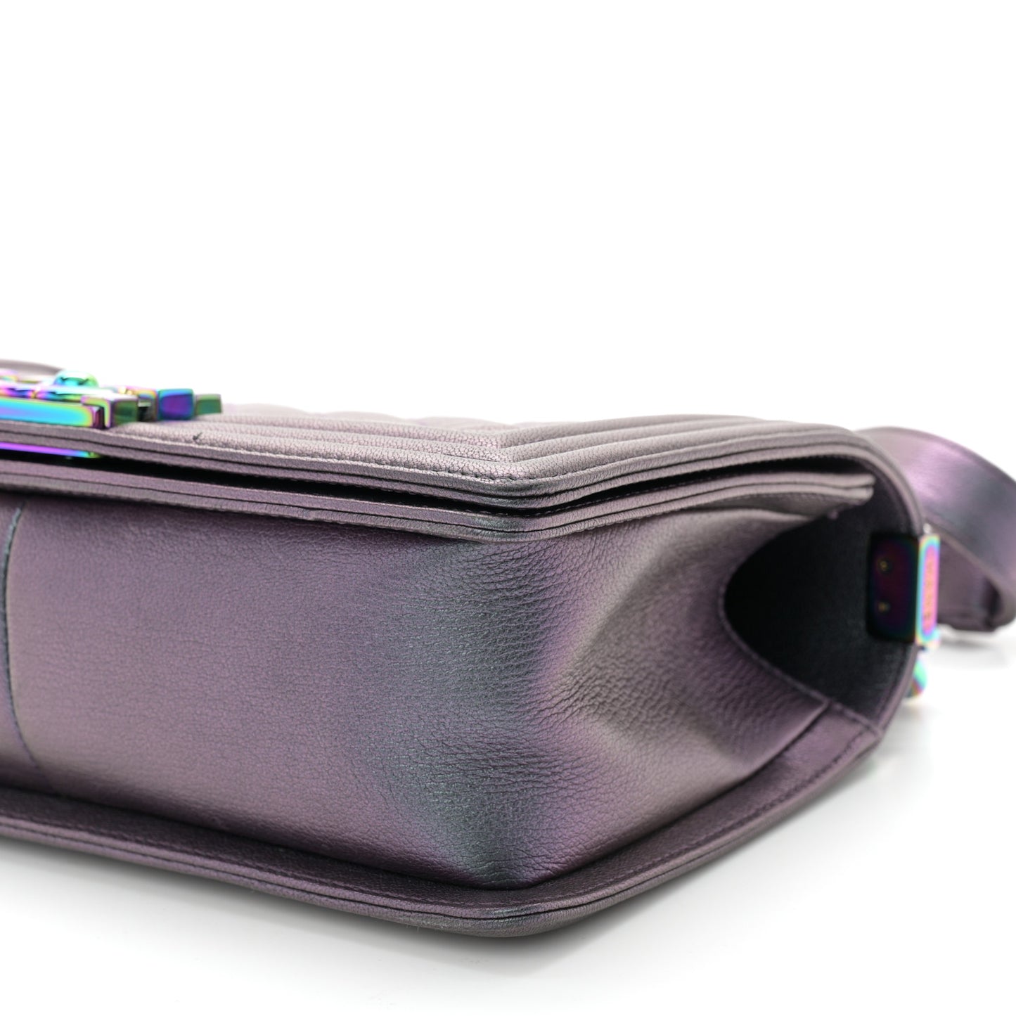 Iridescent Goatskin Quilted Medium Boy Flap Purple