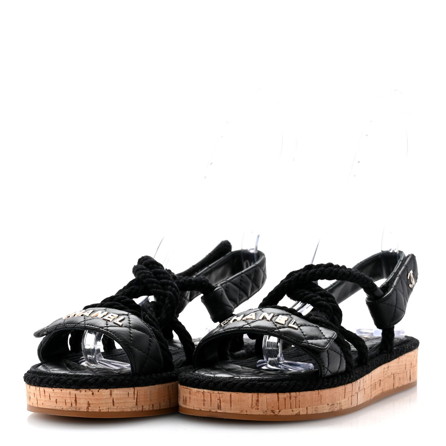 Cord Lambskin Quilted Logo Sandals 38 Black