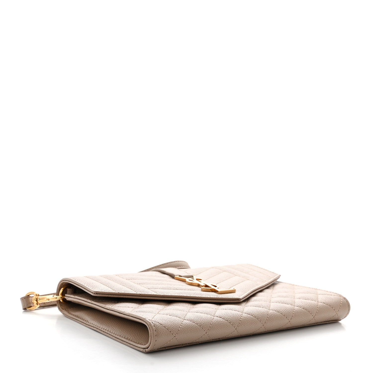 Saint Laurent Grain De Poudre Textured Mixed Matelasse Triquilt Monogram Clutch Dark Beige 4 of 10