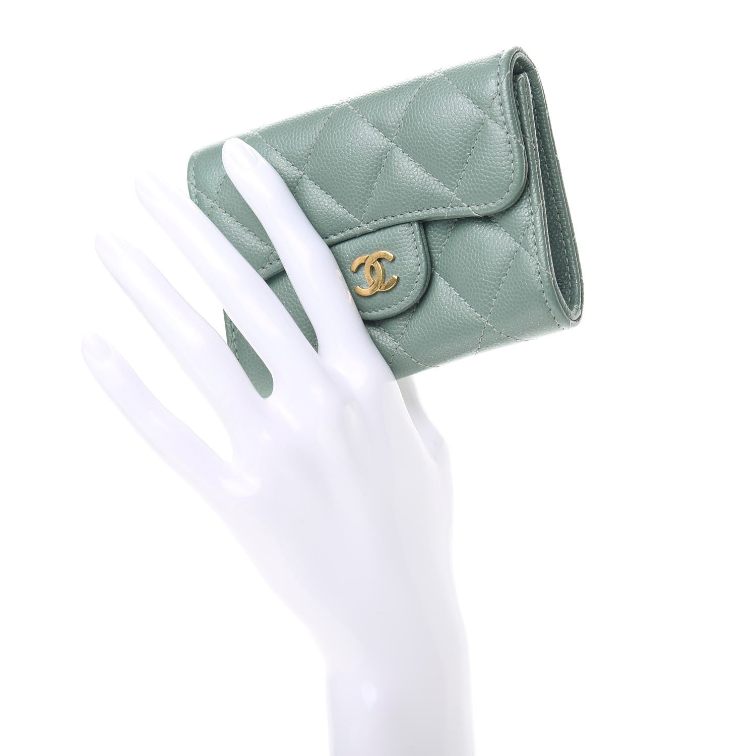 Chanel Iridescent Caviar Quilted Flap Card Holder Wallet Light Blue 2 of 9