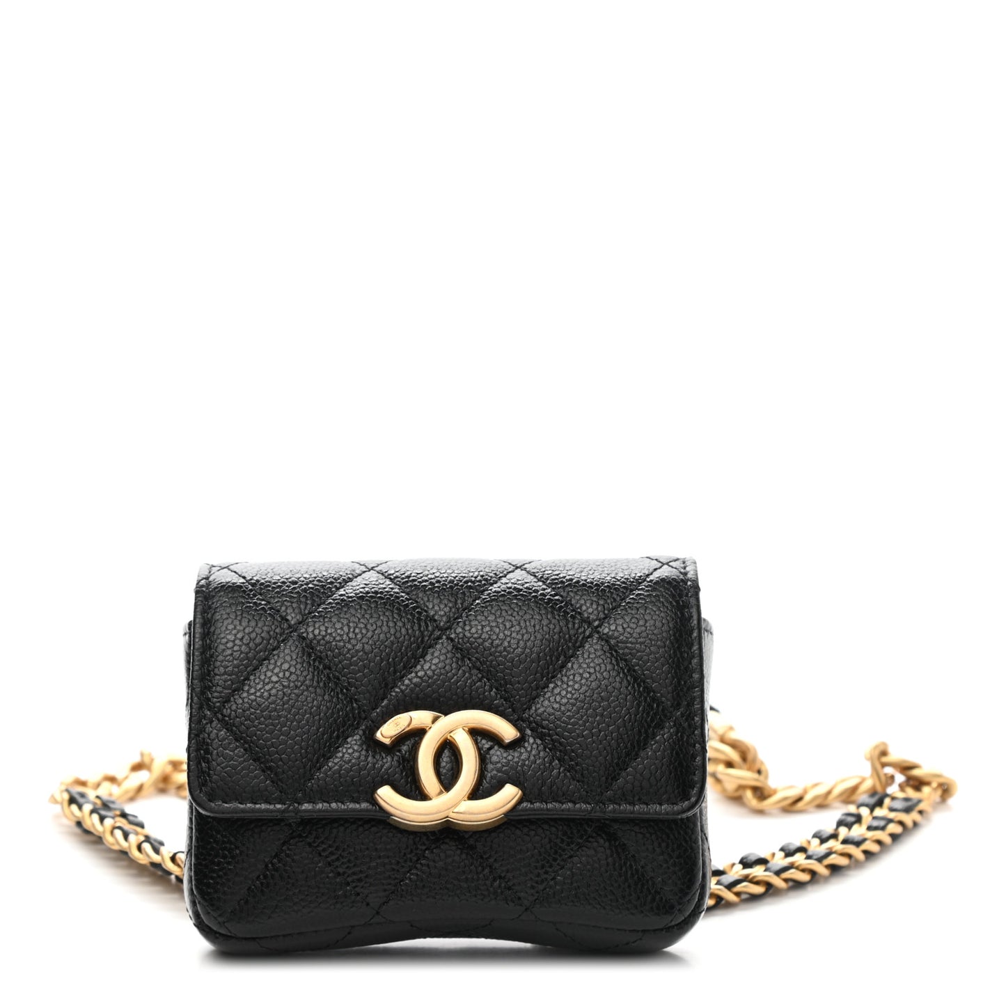 Shiny Caviar Quilted Chain Melody Belt Bag Black