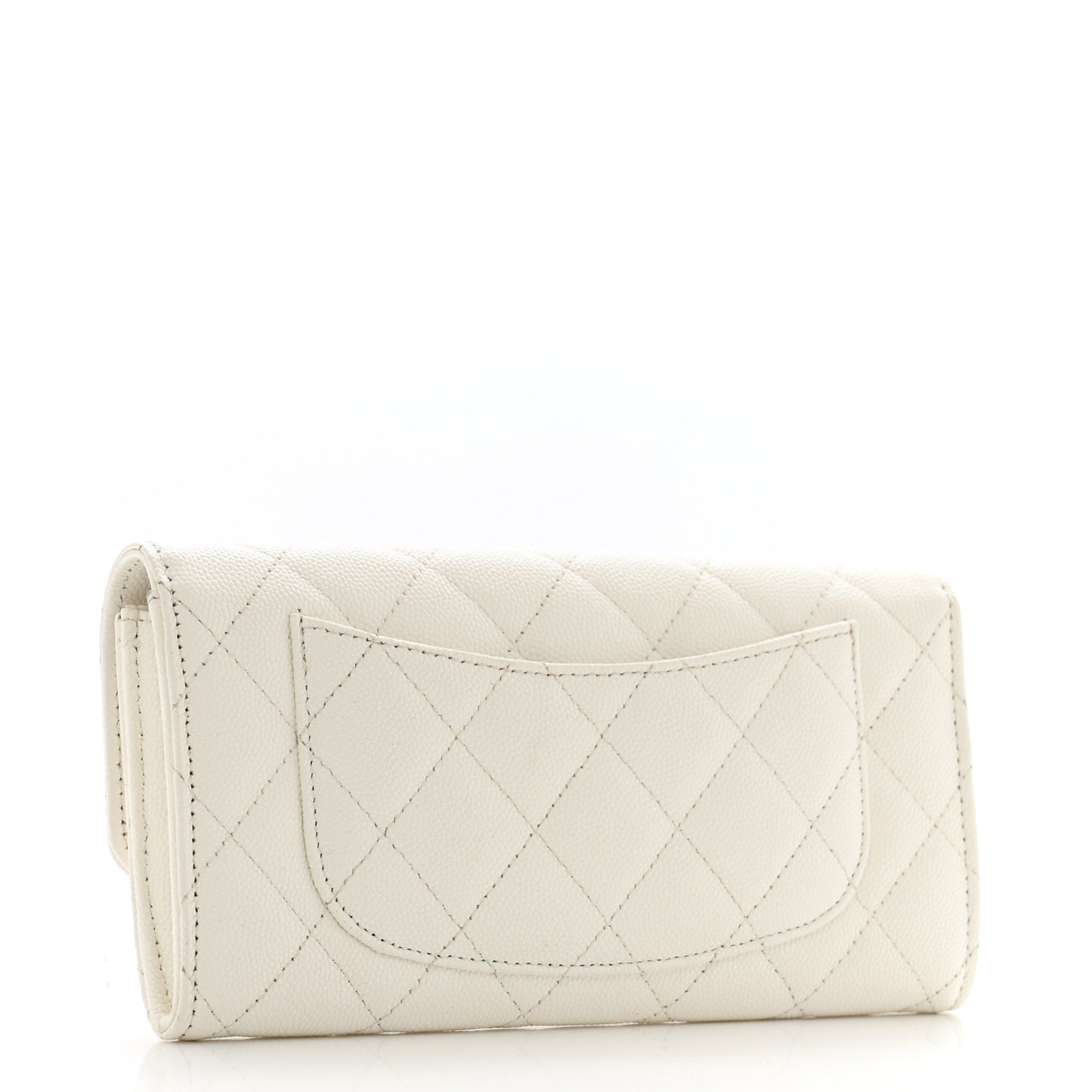 Caviar Quilted Large Gusset Flap Wallet White