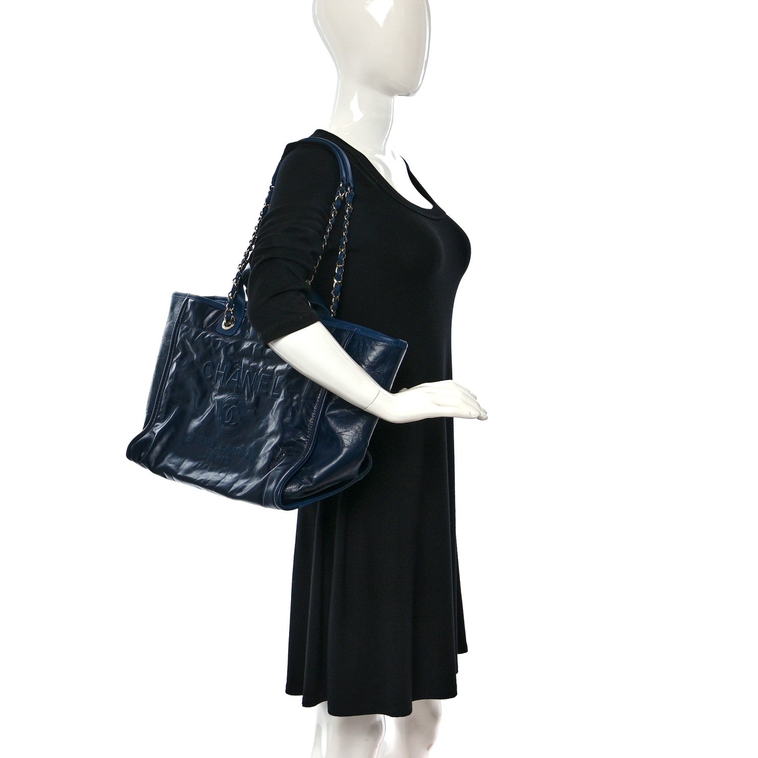 Chanel Glazed Calfskin Medium Deauville Tote Blue 3 of 15