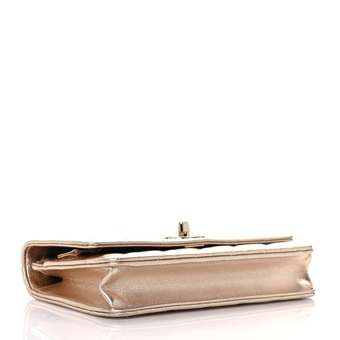 Metallic Lambskin Quilted Trendy CC Wallet On Chain WOC Gold