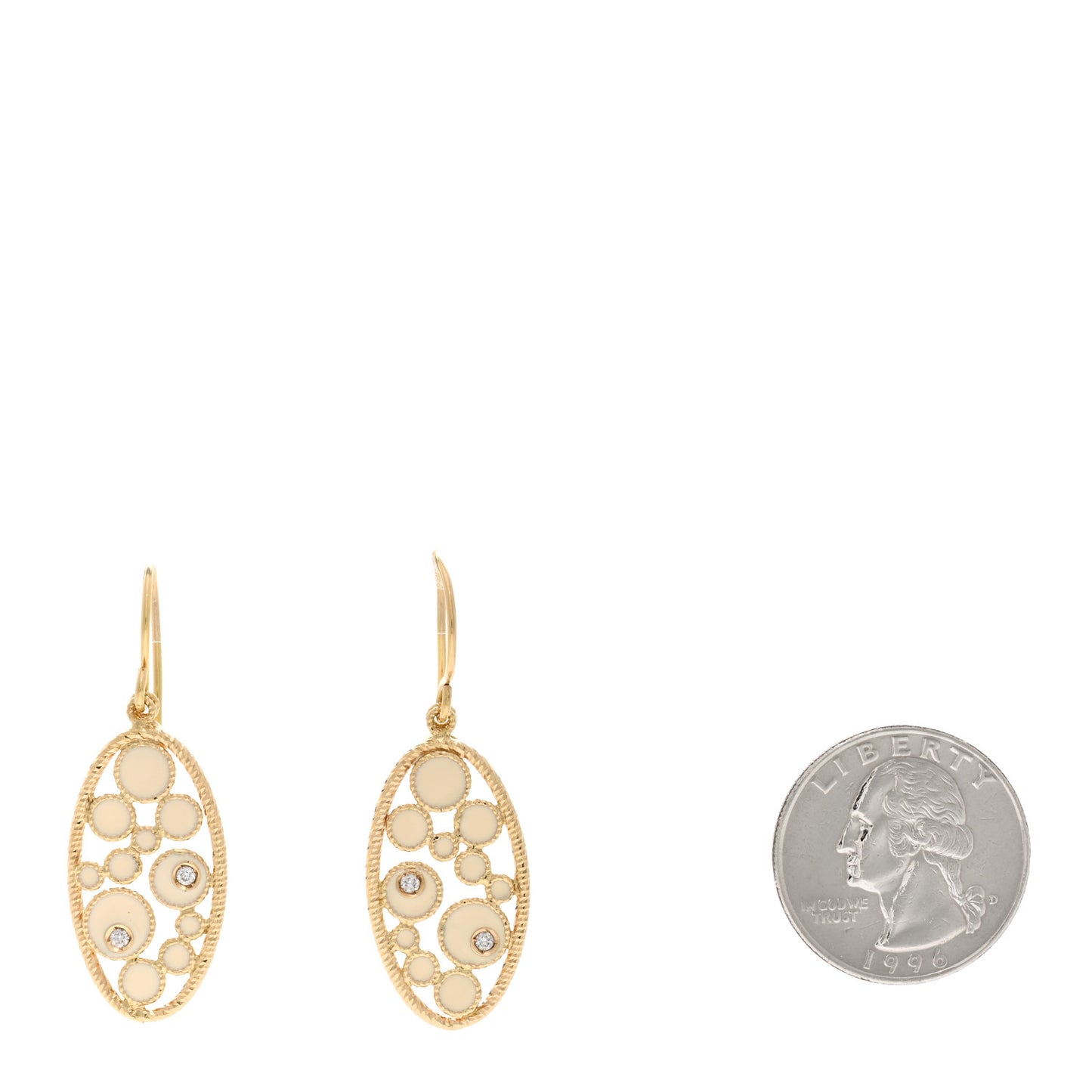 18K Yellow Gold Diamond Enamel Bollicine Drop Earrings White