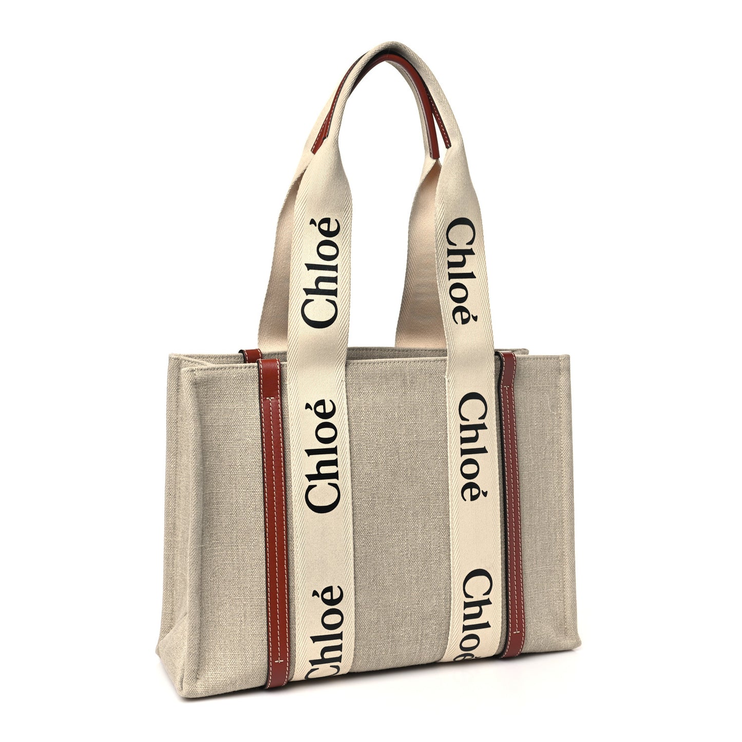 Cotton Calfskin Medium Woody Ribbon Tote White Brown