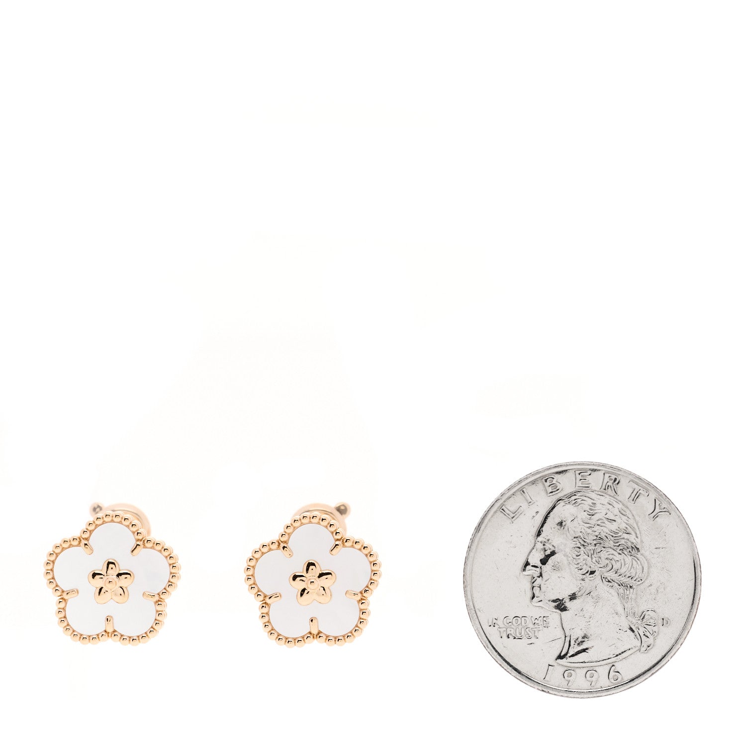 Van Cleef & Arpels 18K Rose Gold Mother of Pearl Lucky Springs Plum Blossom Earrings 2 of 6