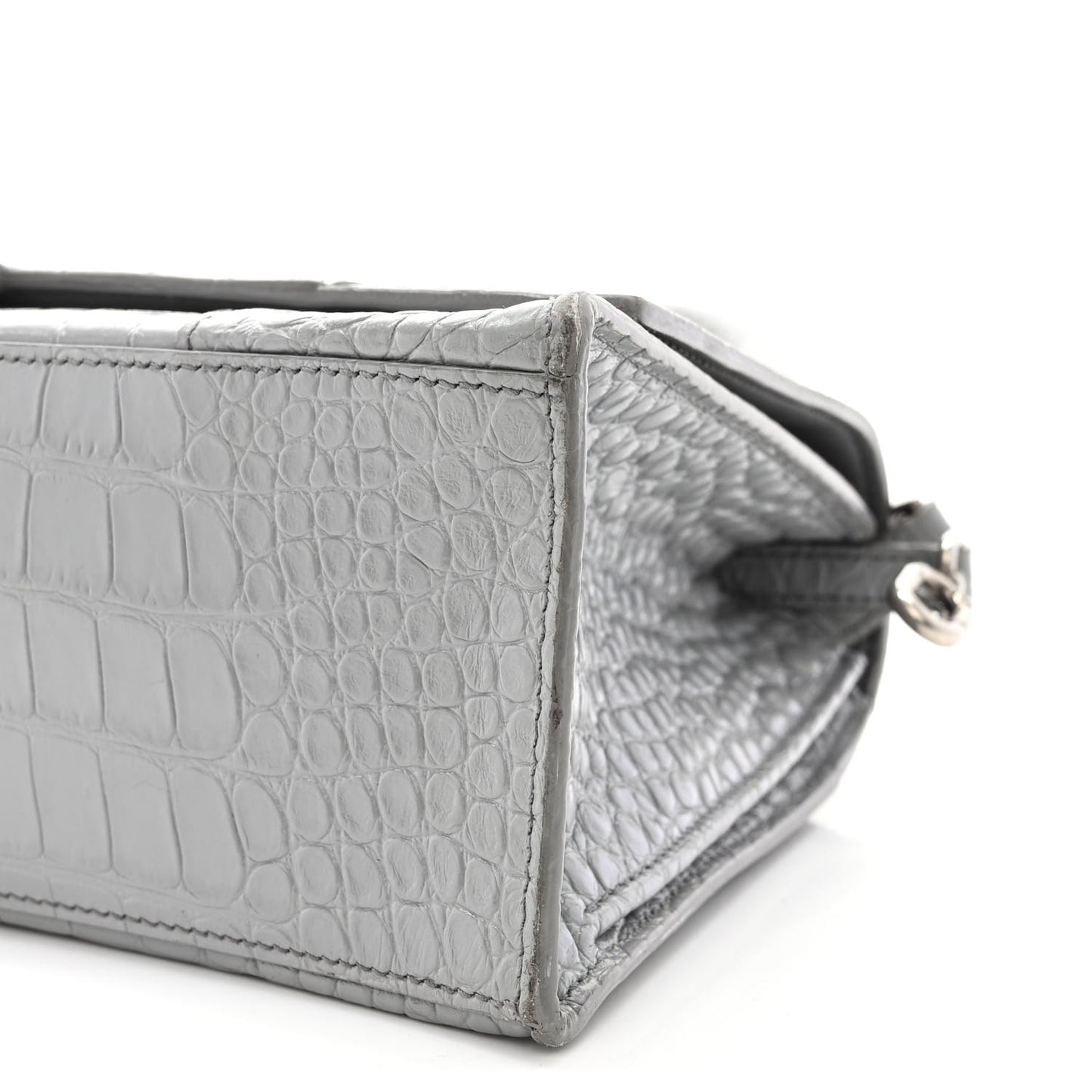 Shiny Calfskin Crocodile Embossed Medium Hourglass Top Handle Bag Balenciaga Grey