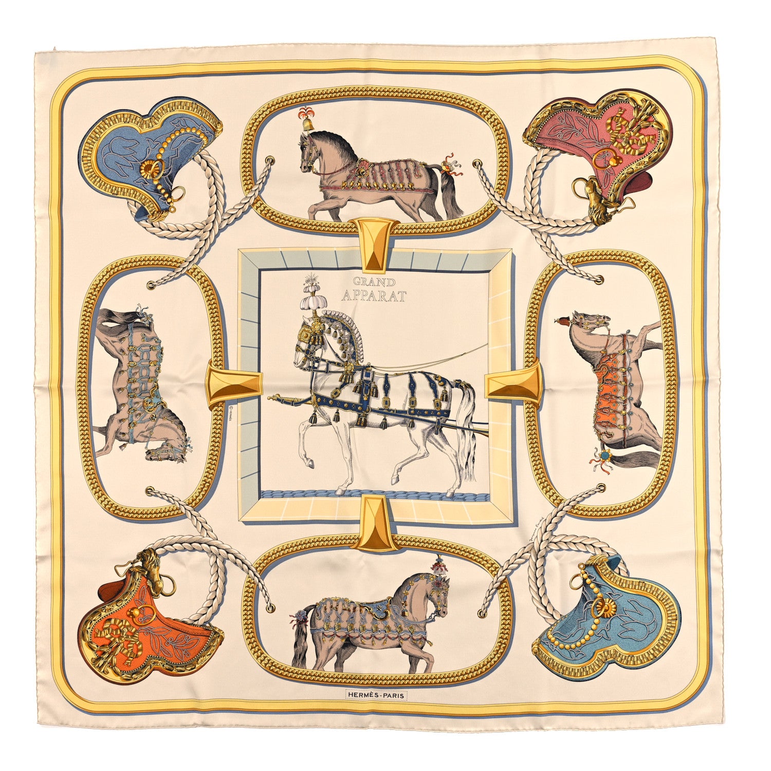 Hermes Silk Grand Apparat Forever Scarf 90 Creme Gold Multicolore 1 of 3