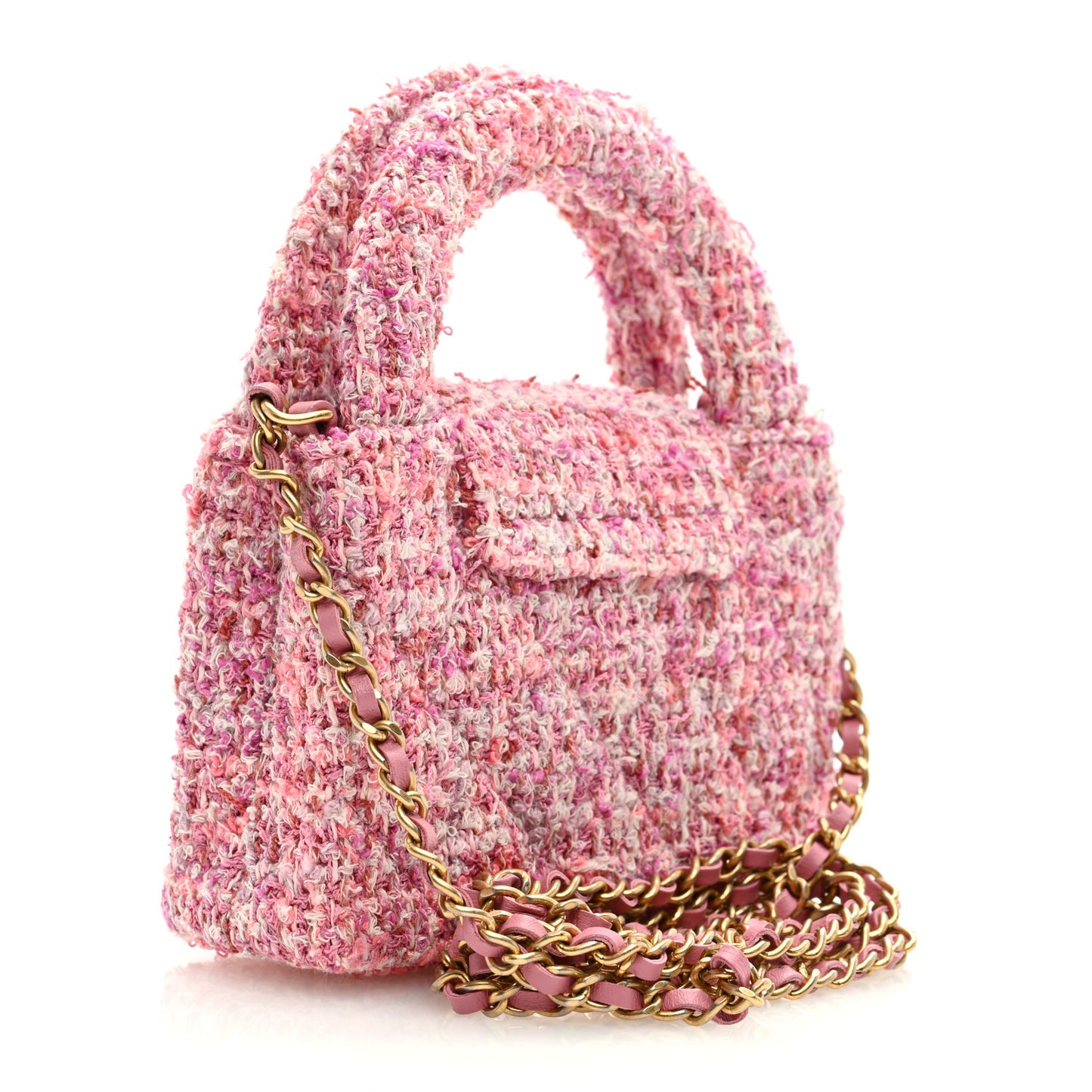 Tweed Quilted Mini Nano Kelly Shopper Pink