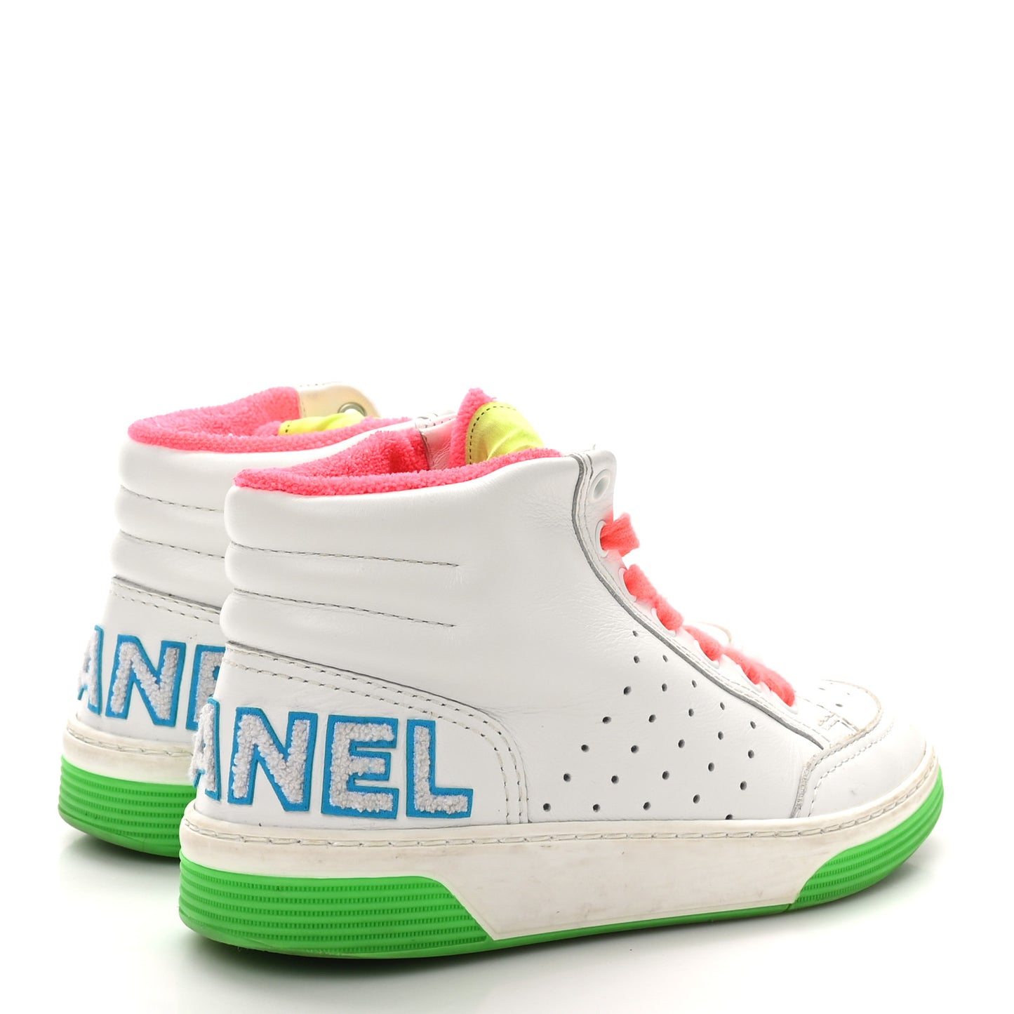 Calfskin Womens Logo High Top Sneakers 36.5 White Multicolor
