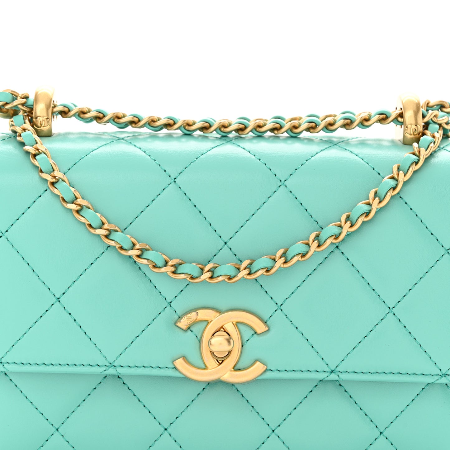 Calfskin Quilted Mini Perfect Fit Flap Turquoise
