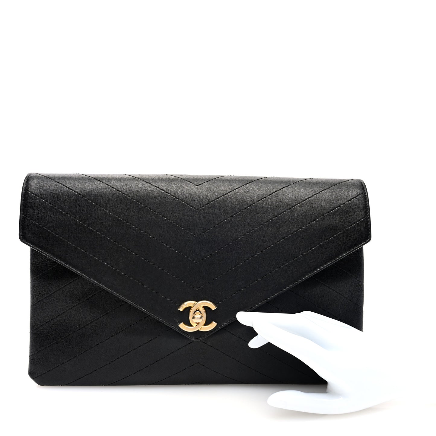 Lambskin Chevron Quilted Envelope Clutch Black