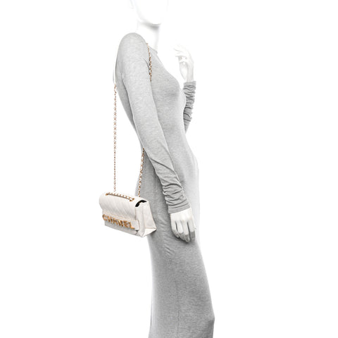 Calfskin Quilted Small Enchained Flap White
