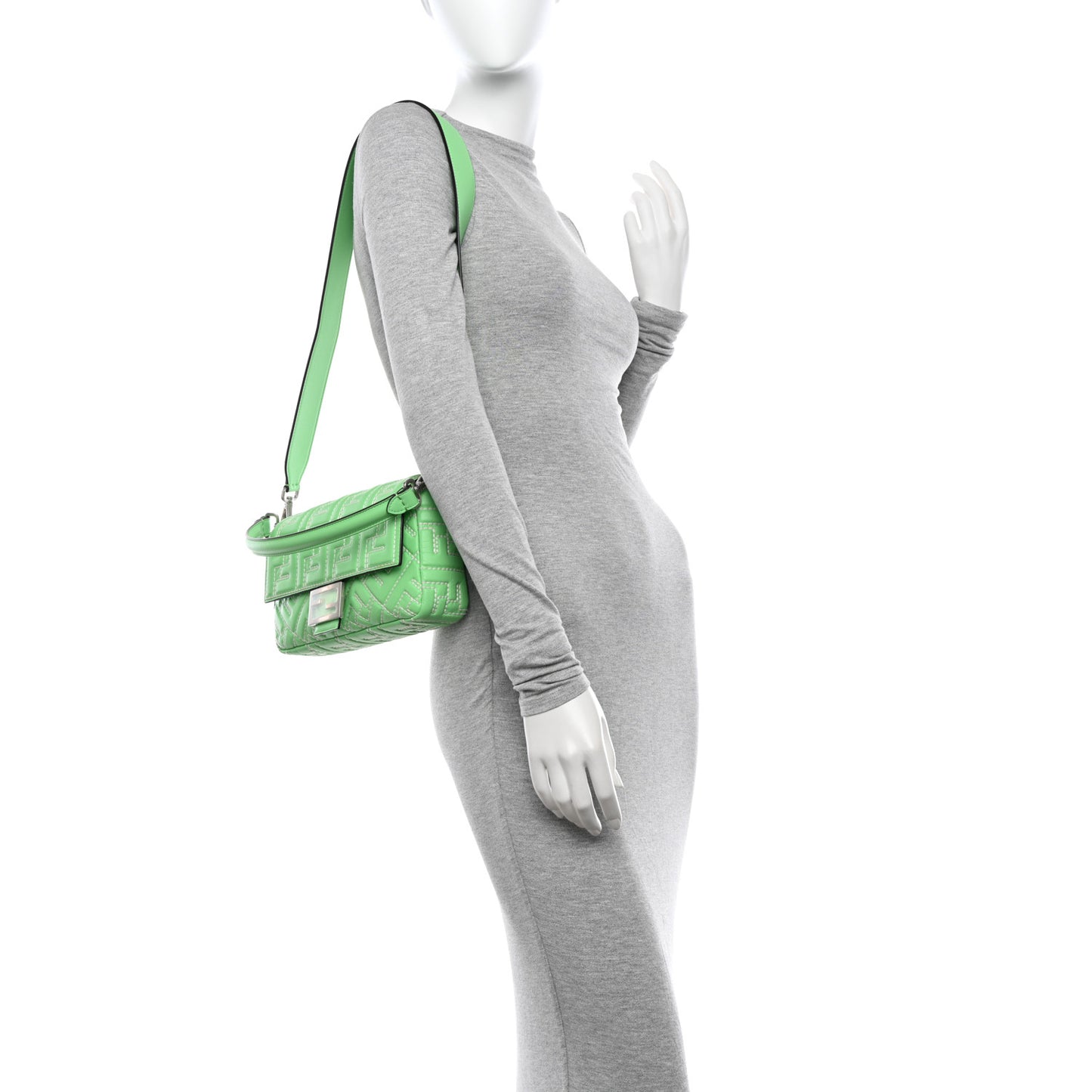 Nappa Stitched FF 1974 Embossed Baguette Edamame