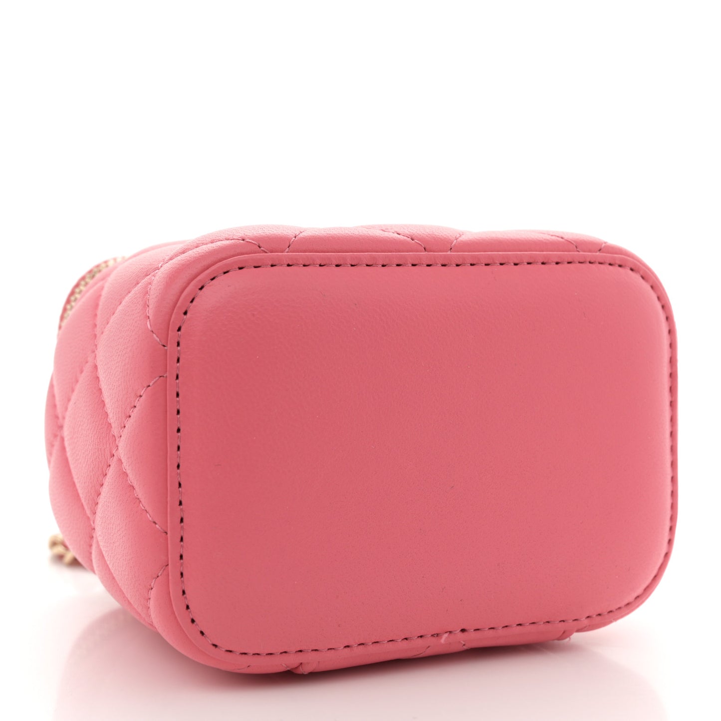 Lambskin Quilted Pearl Crush Mini Vanity Case With Chain Dark Pink