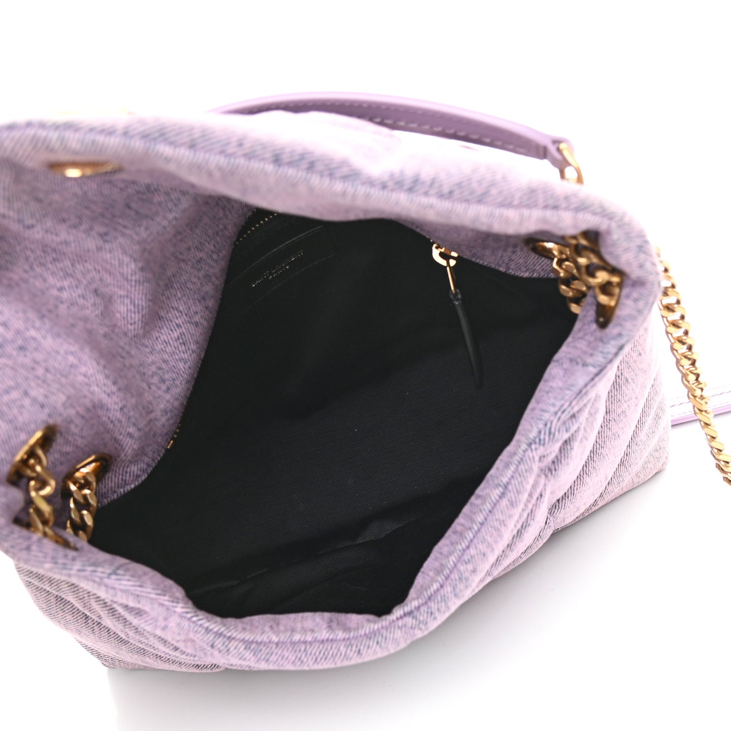 Denim Quilted Small Loulou Puffer Monogram Chain Satchel Bleached Lilac