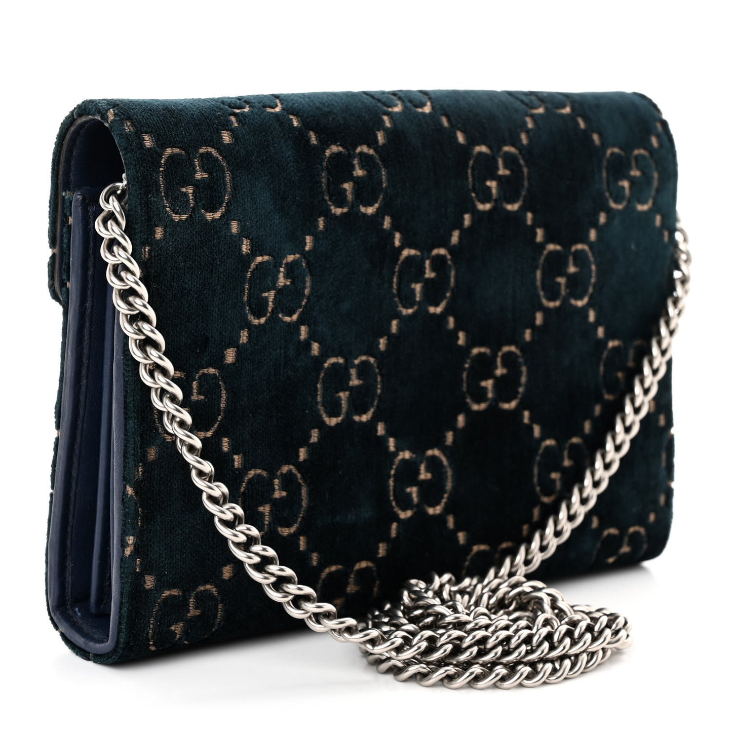 Velvet Crystal GG Monogram Mini Dionysus Chain Wallet Blue Beige Black