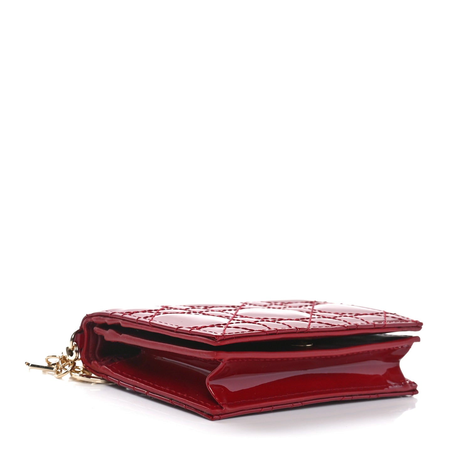 Patent Cannage Mini Lady Dior Wallet Cherry Red