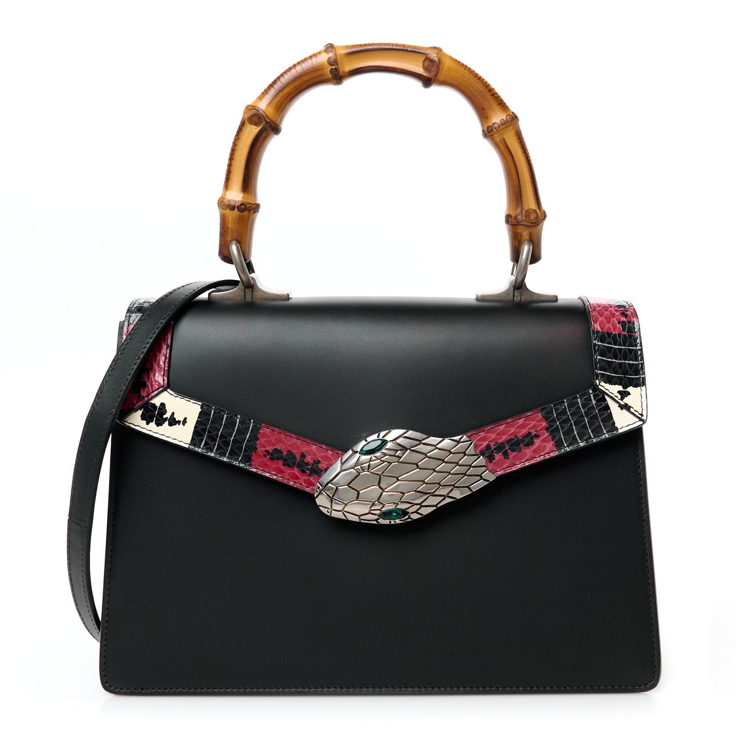 Calfskin Snakeskin Small Lilith Top Handle Bag Black
