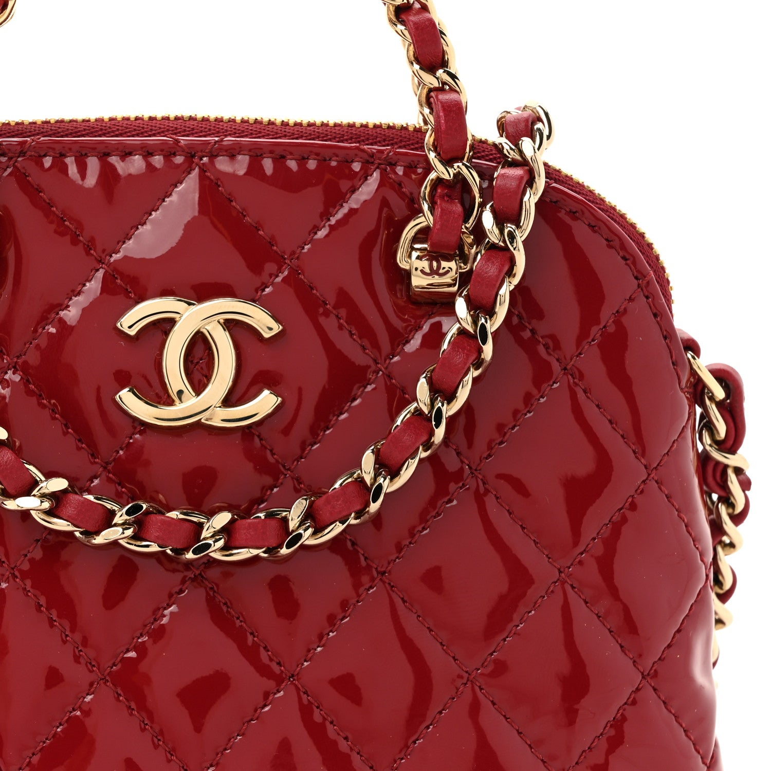 Chanel Patent Calfskin Quilted Shiny Coco Clutch With Chain Red 8 of 11