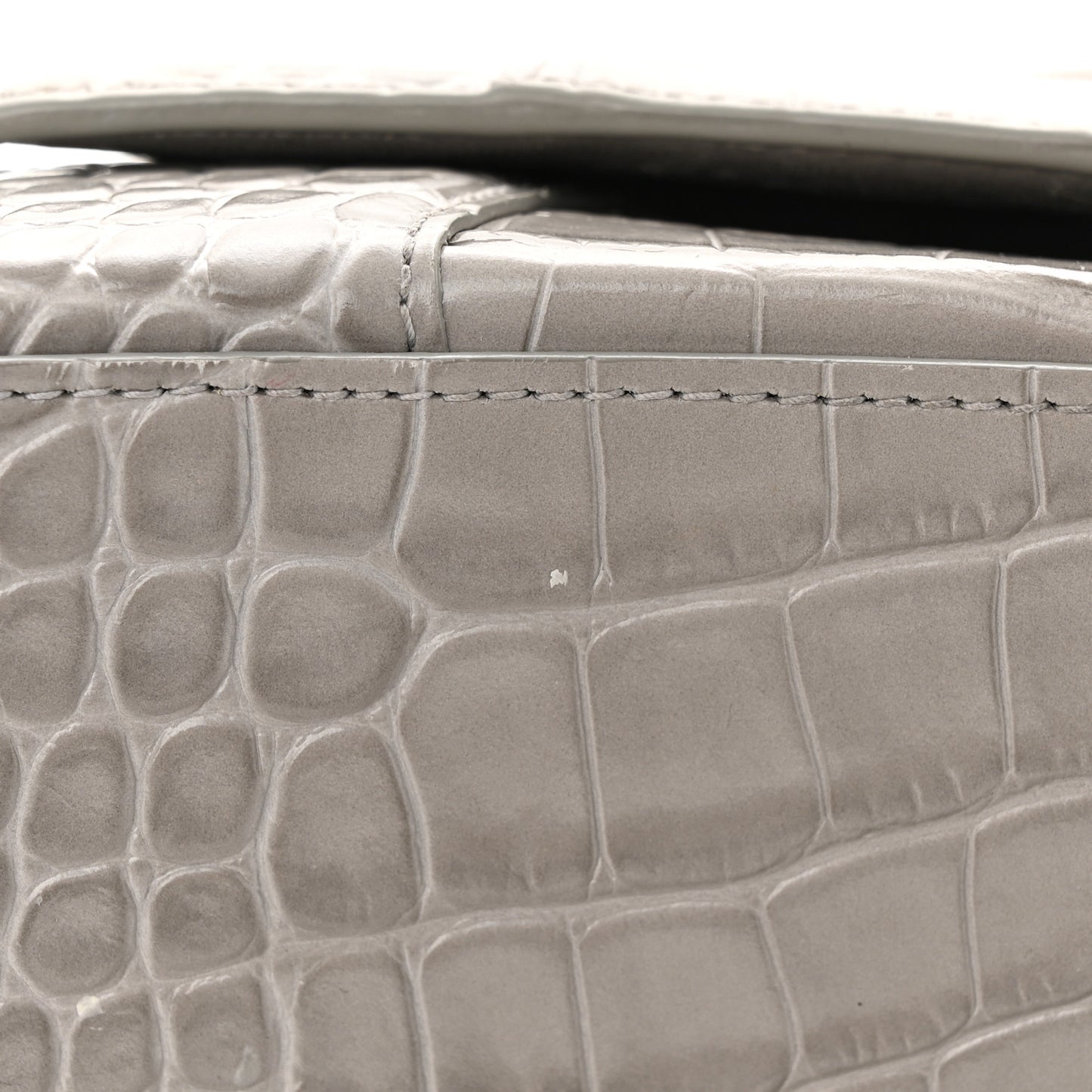 Shiny Calfskin Crocodile Embossed Small Hourglass Top Handle Bag Steel Grey