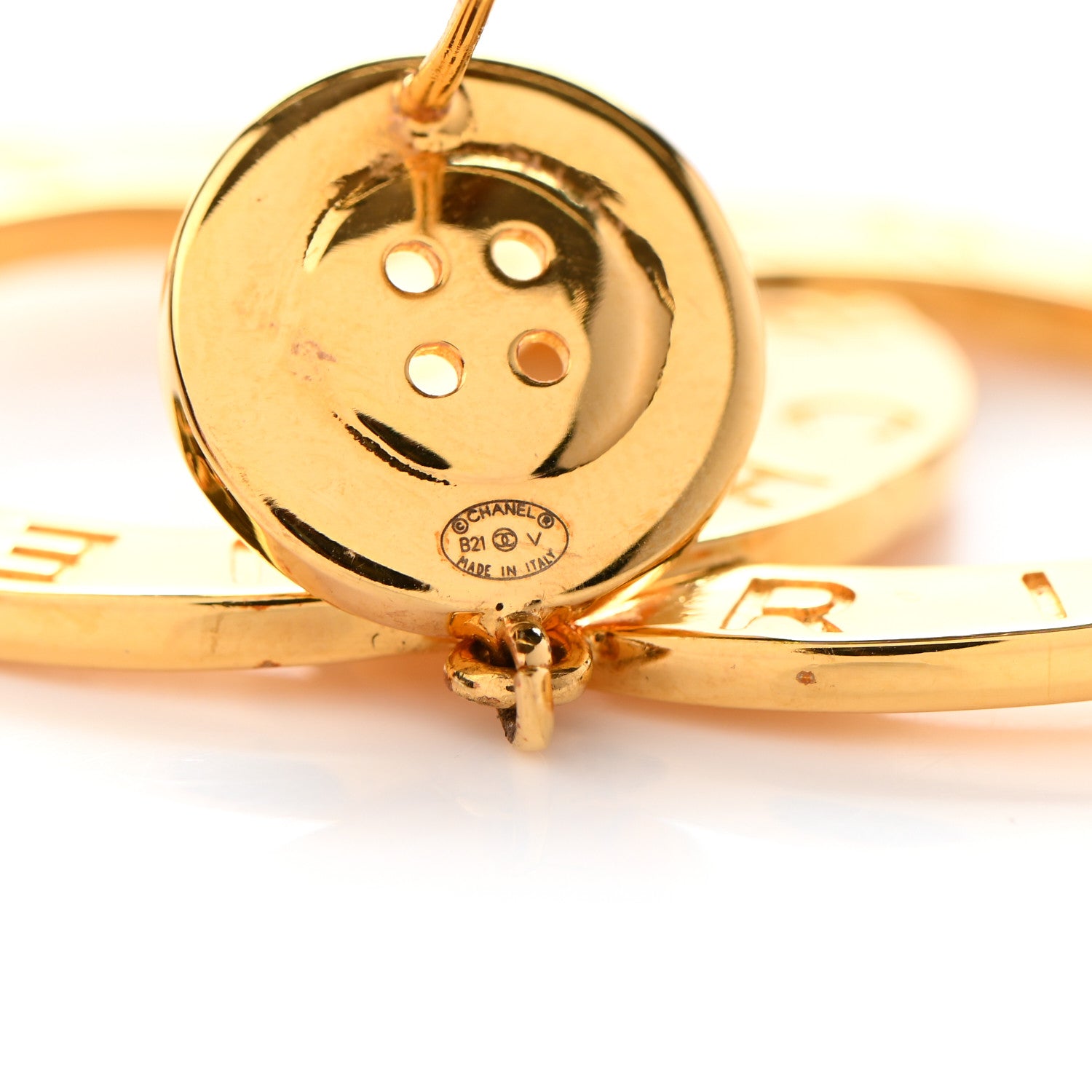 Chanel Metal Large Paris Button Earrings Gold 4 of 4