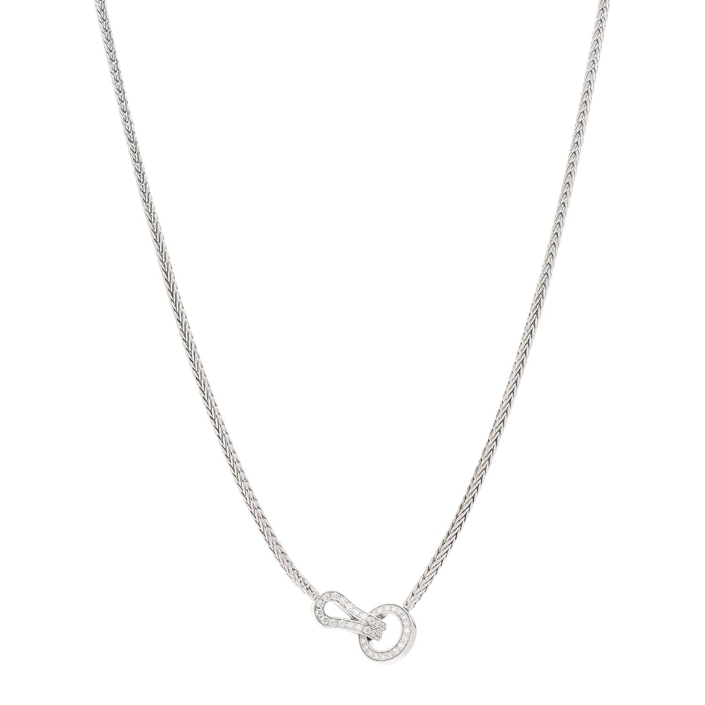18K White Gold Diamond Agrafe Rope Necklace