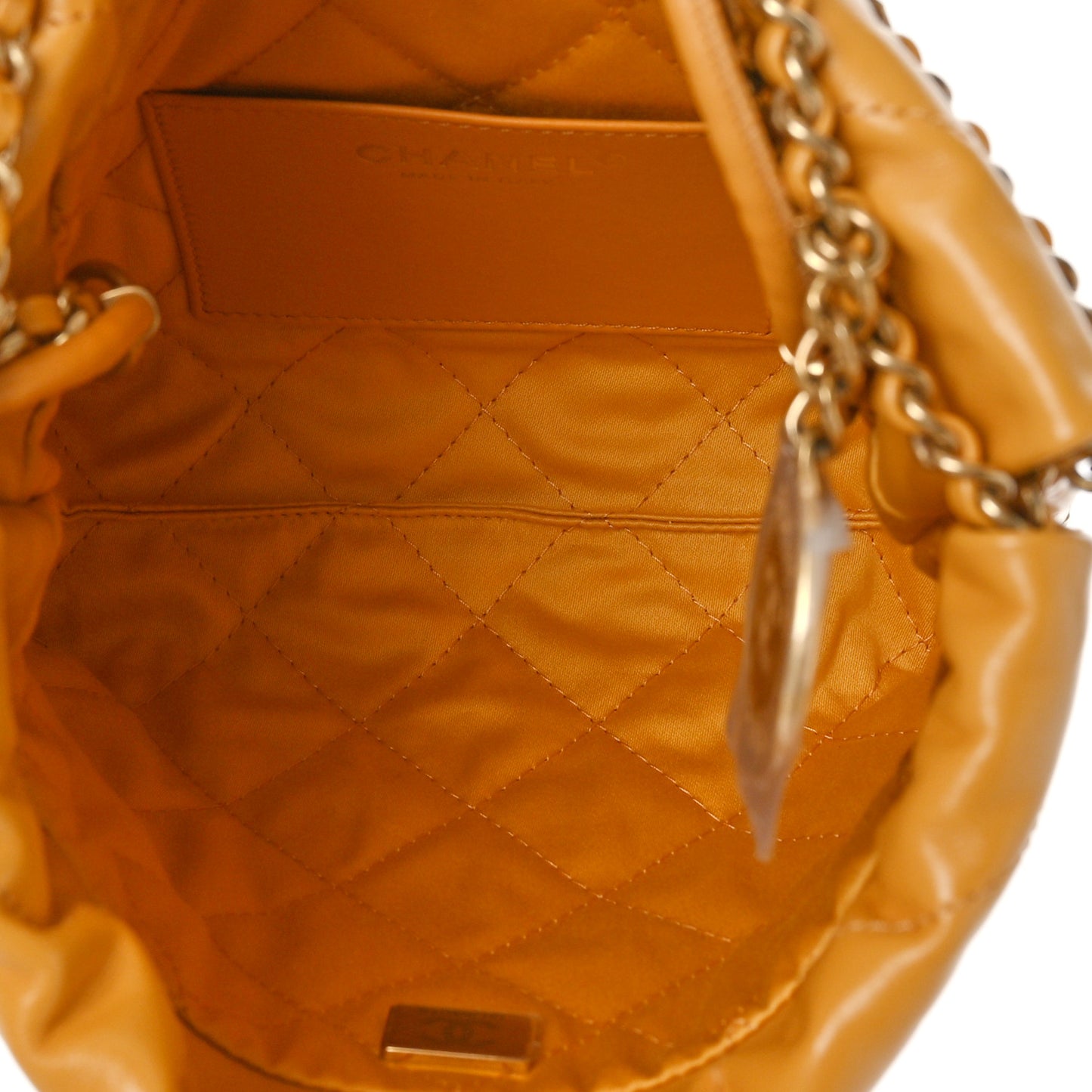 Shiny Calfskin Quilted Mini Chanel 22 Yellow