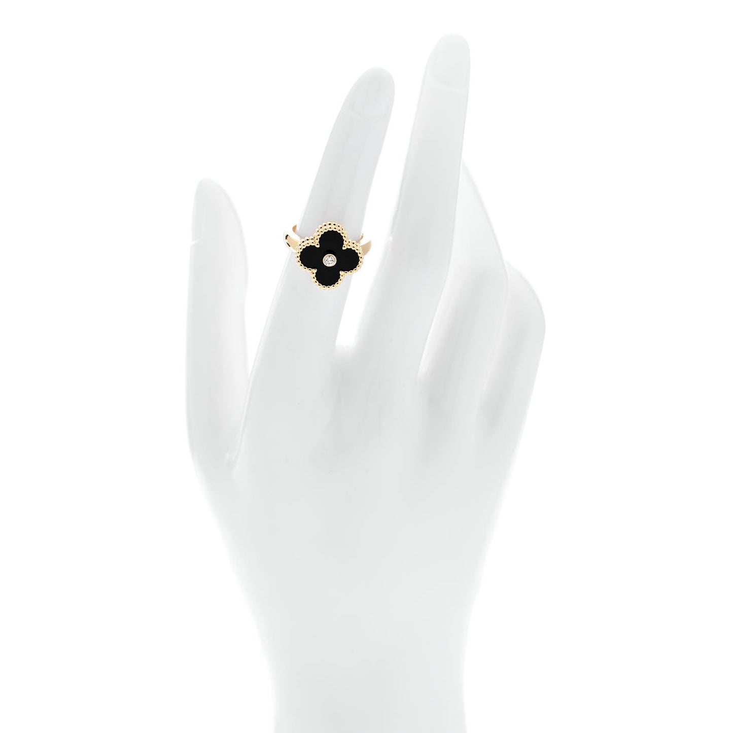 18K Yellow Gold Diamond Black Onyx Vintage Alhambra Ring 50 5.5