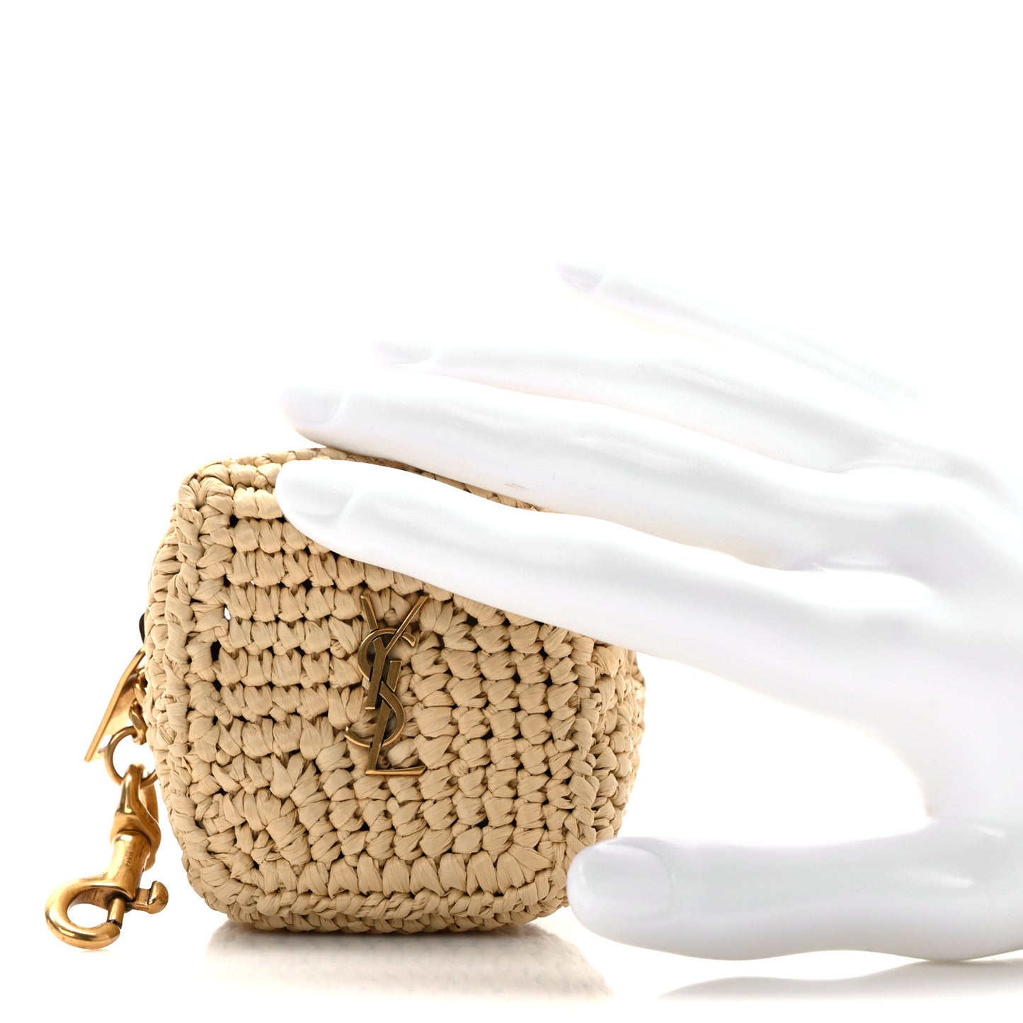 Raffia Jaime Cube Charm Keychain Natural Beige