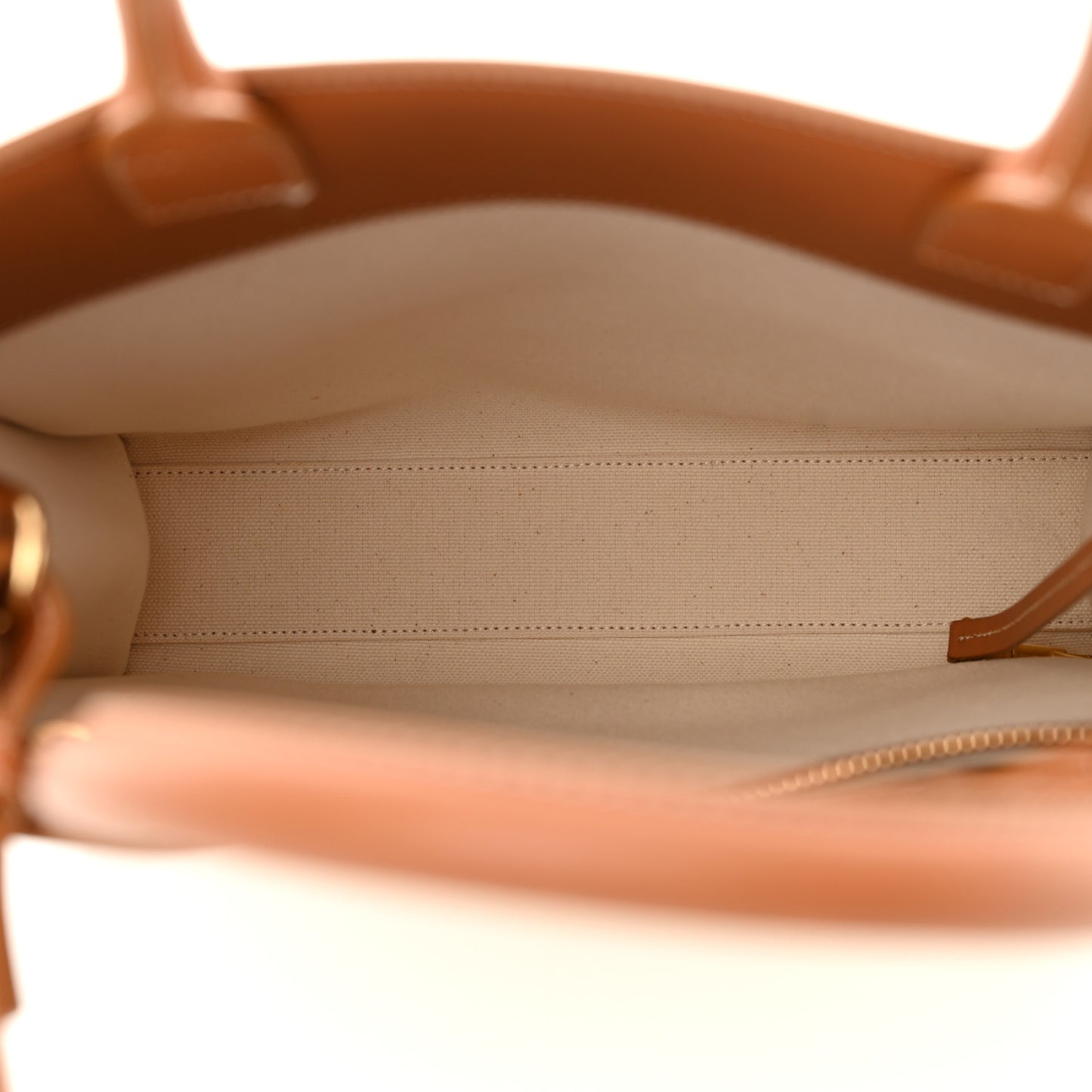 Canvas Calfskin Logo Print Small Vertical Cabas Natural Tan