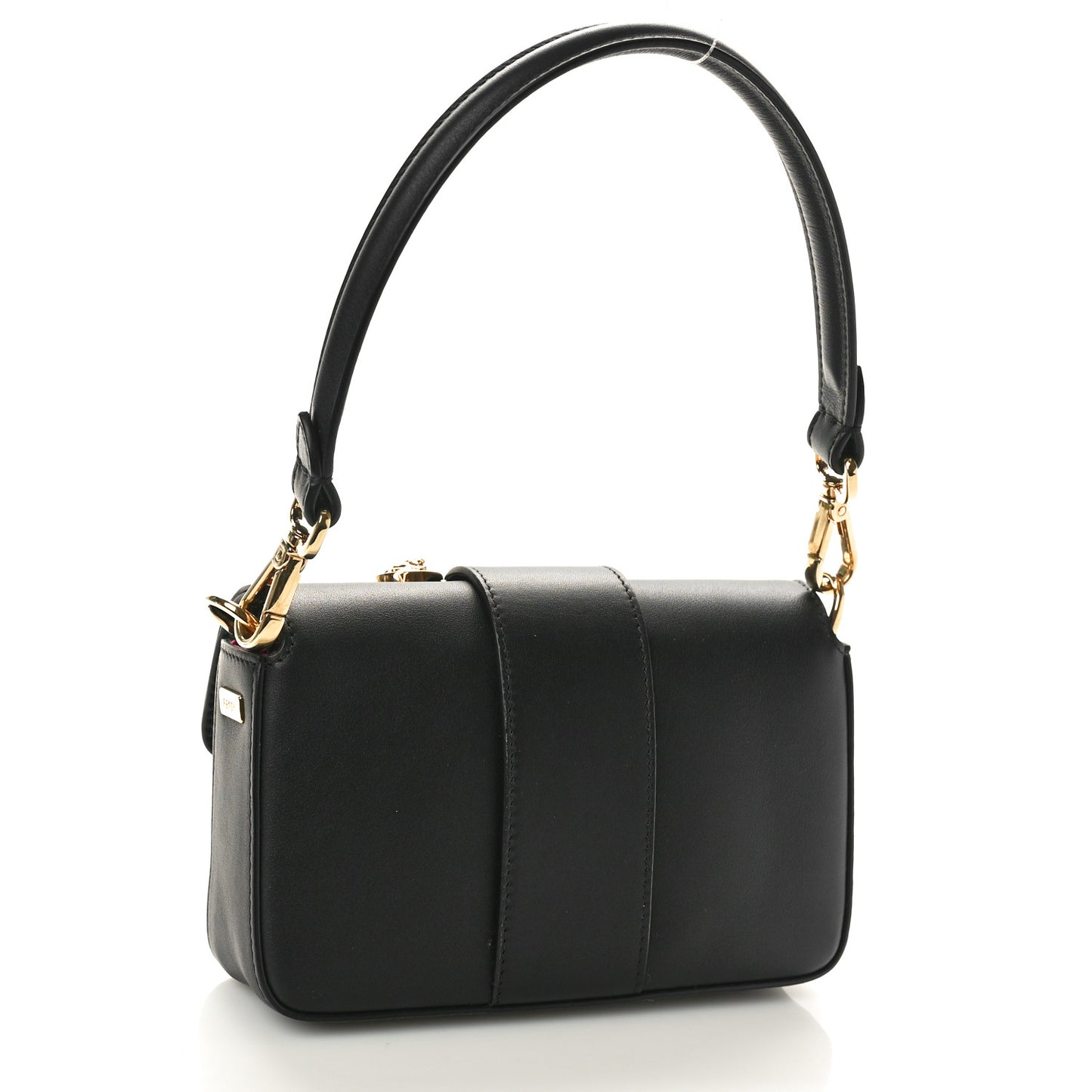 X VERSACE Vitello Seta Fendace Mini Brooch Baguette Black