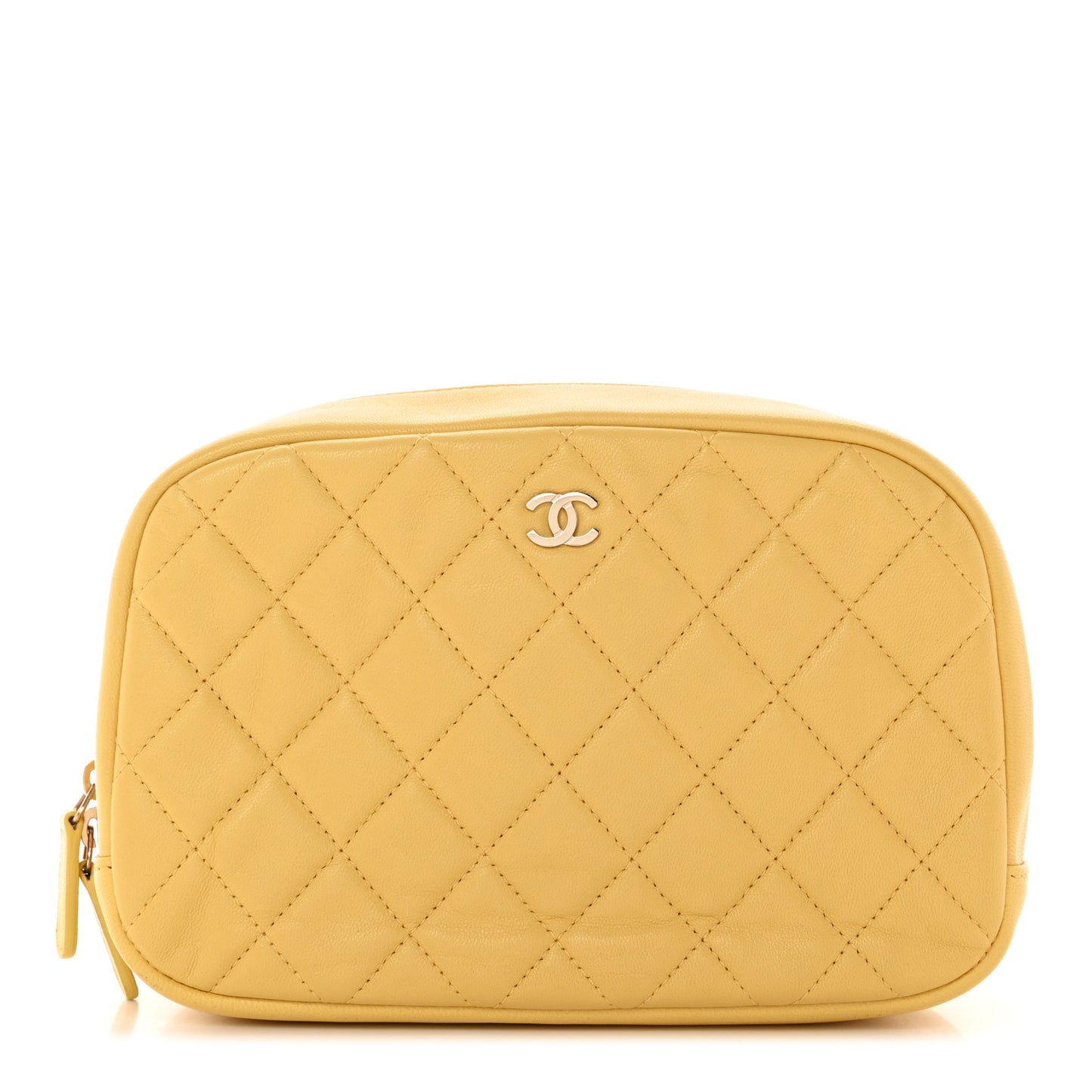 Lambskin Quilted Curvy Pouch Cosmetic Case Yellow