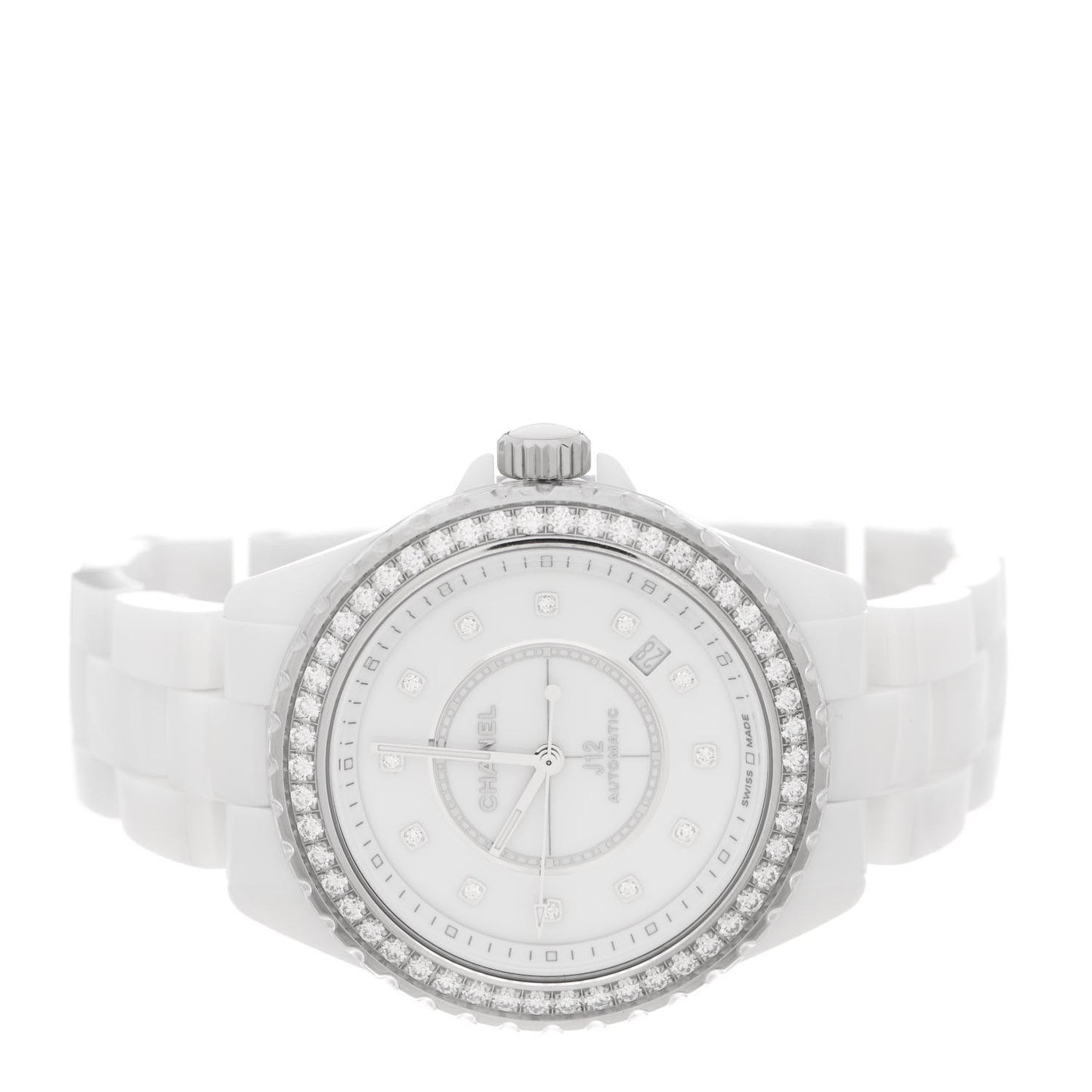 Stainless Steel Ceramic Diamond Bezel 38mm J12 Automatic Watch White