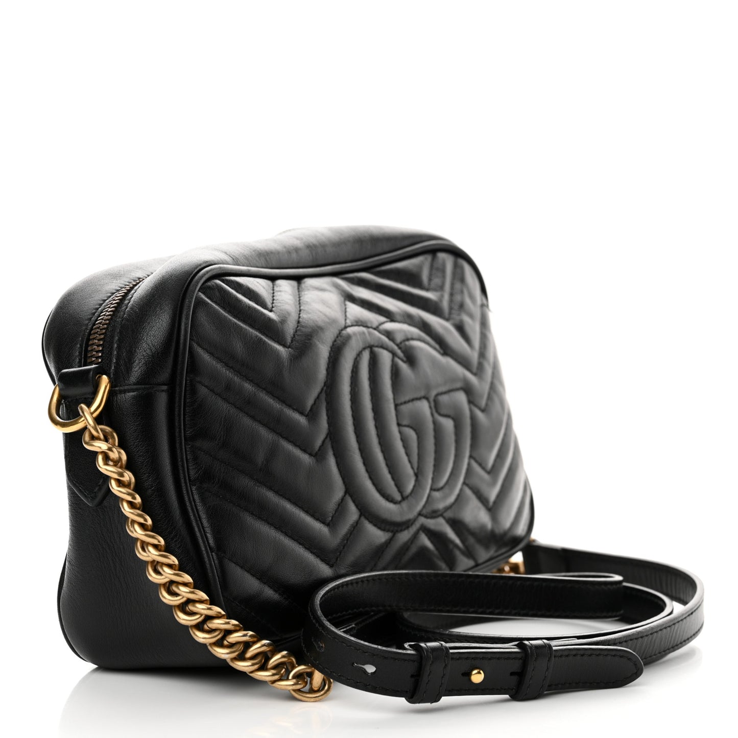 Calfskin Matelasse Small GG Marmont Chain Shoulder Bag Black