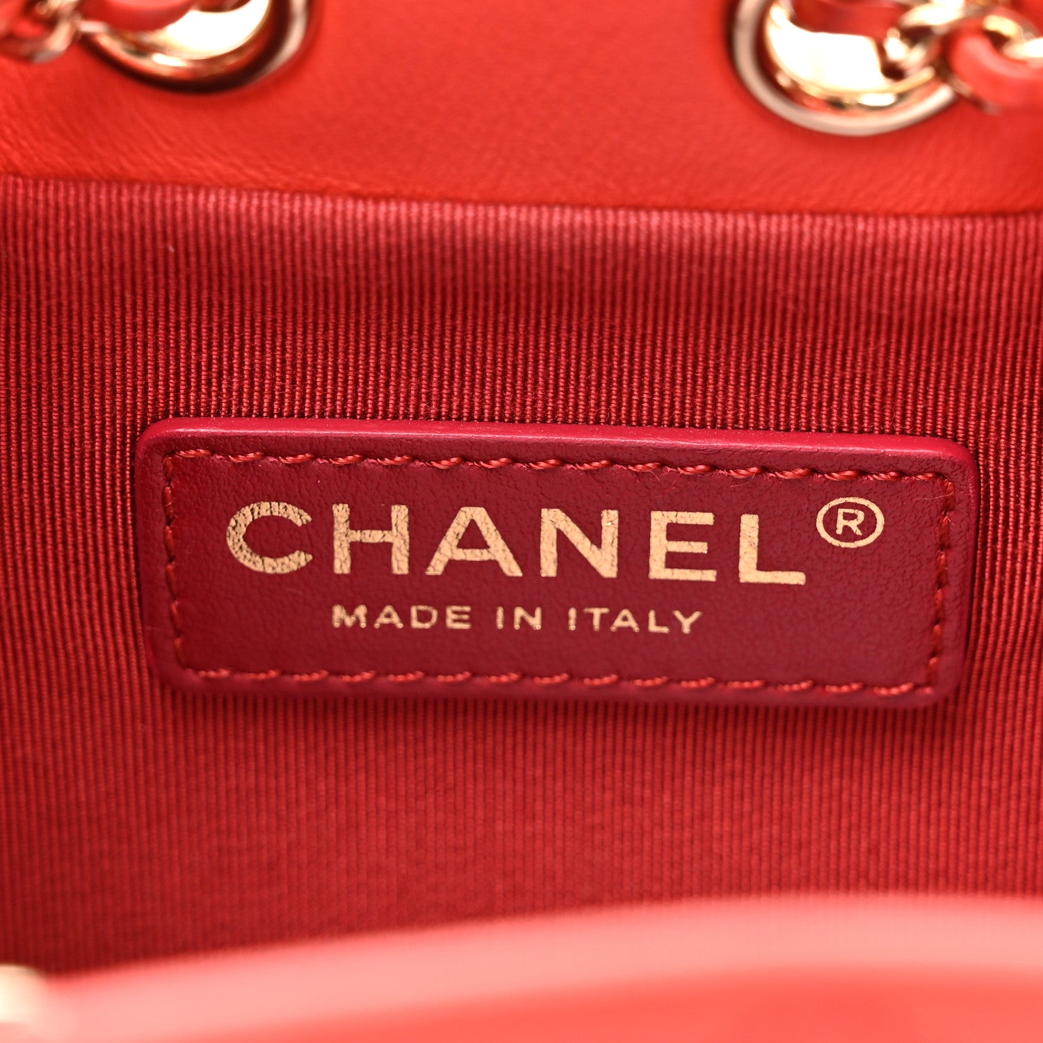 Chanel Calfskin Stitched Mini Drawstring CC Bag Red 6 of 10