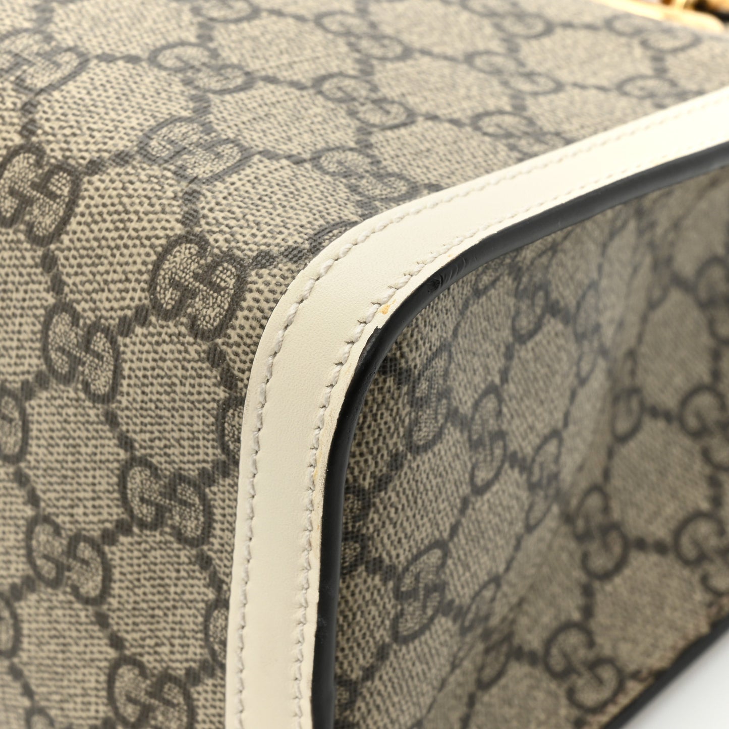 GG Supreme Monogram Moon Calfskin Small Padlock Tote Beige Ebony Mystic White