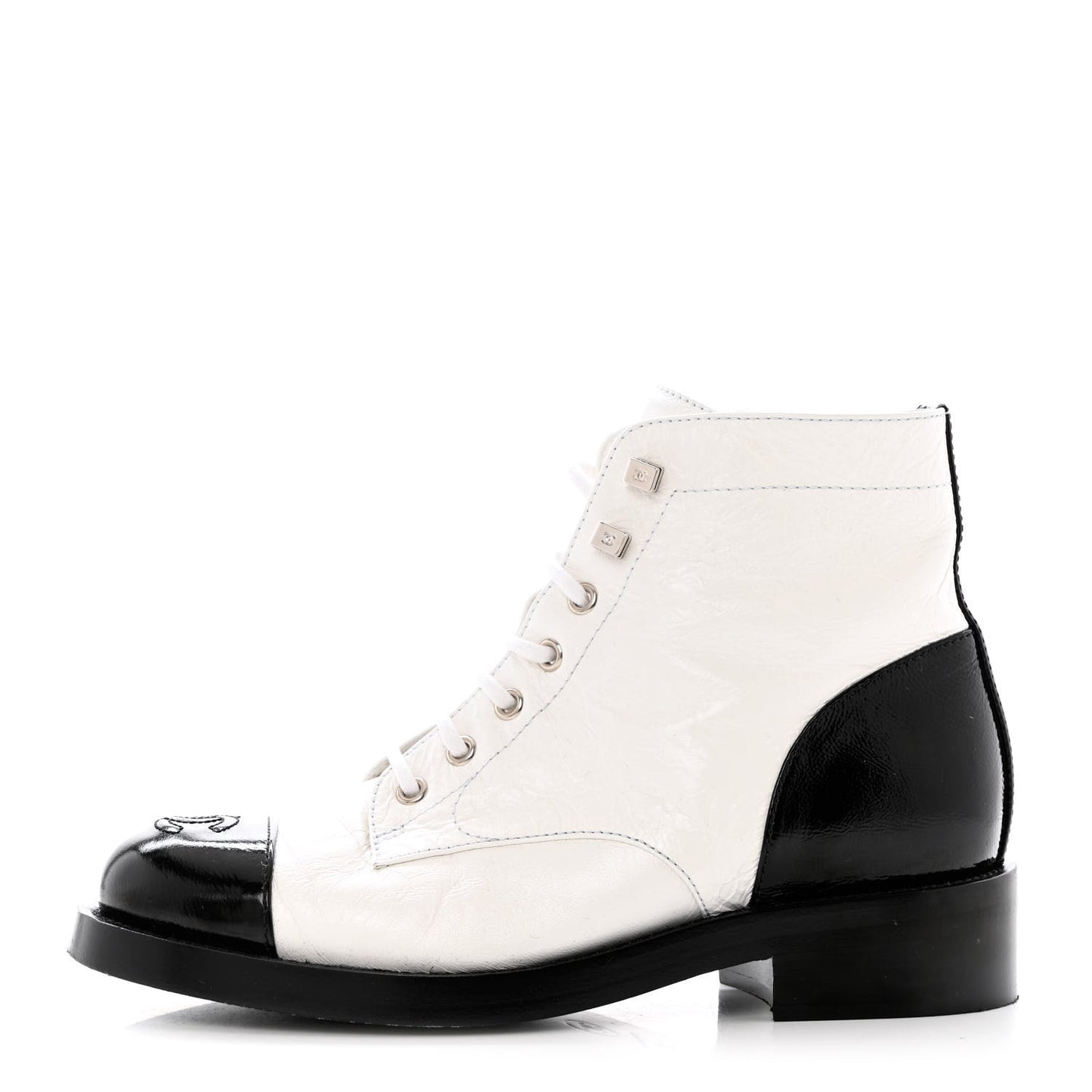 Distressed Patent Cap Toe Combat Boots 37 White Black