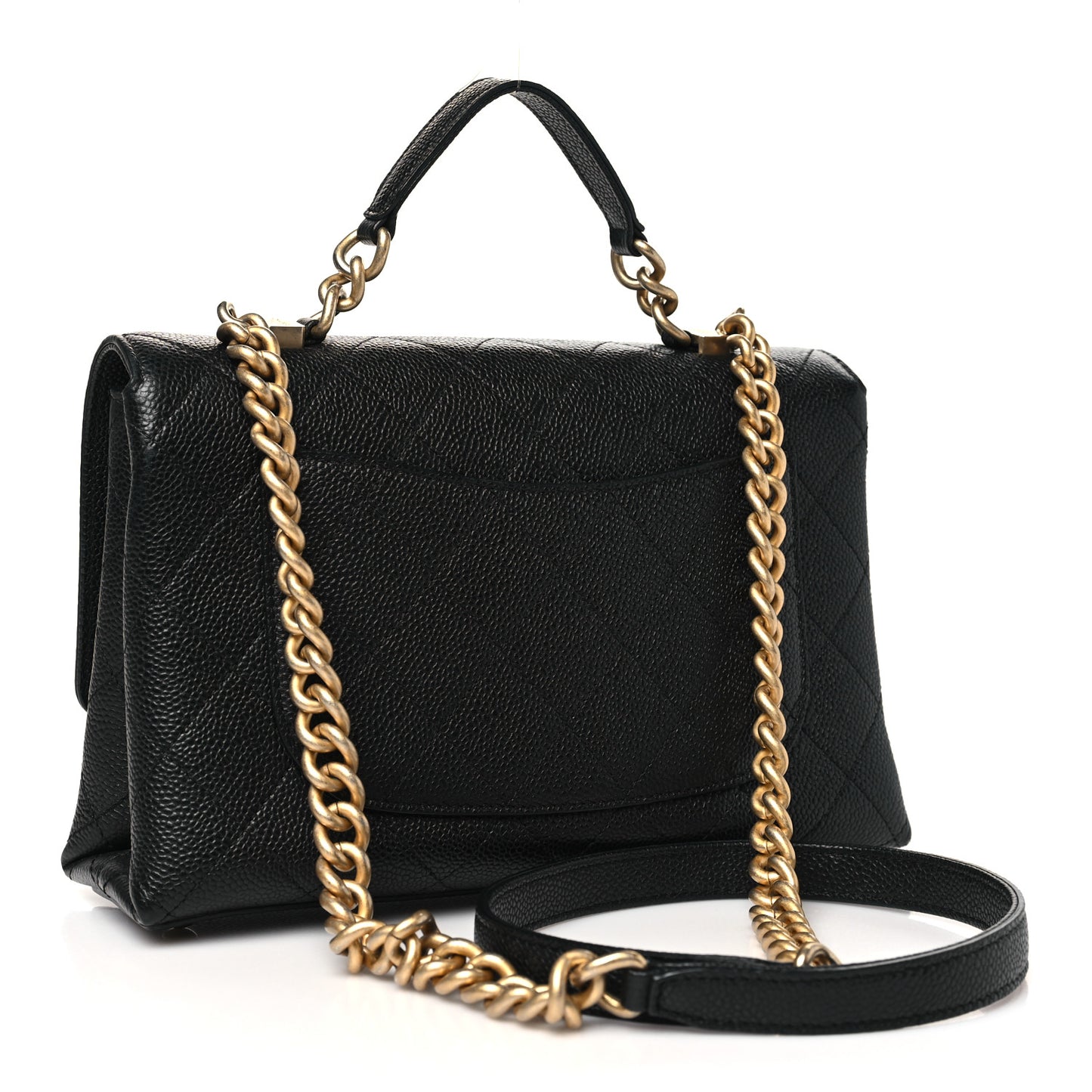 Grained Calfskin Small Stitched Flap Black