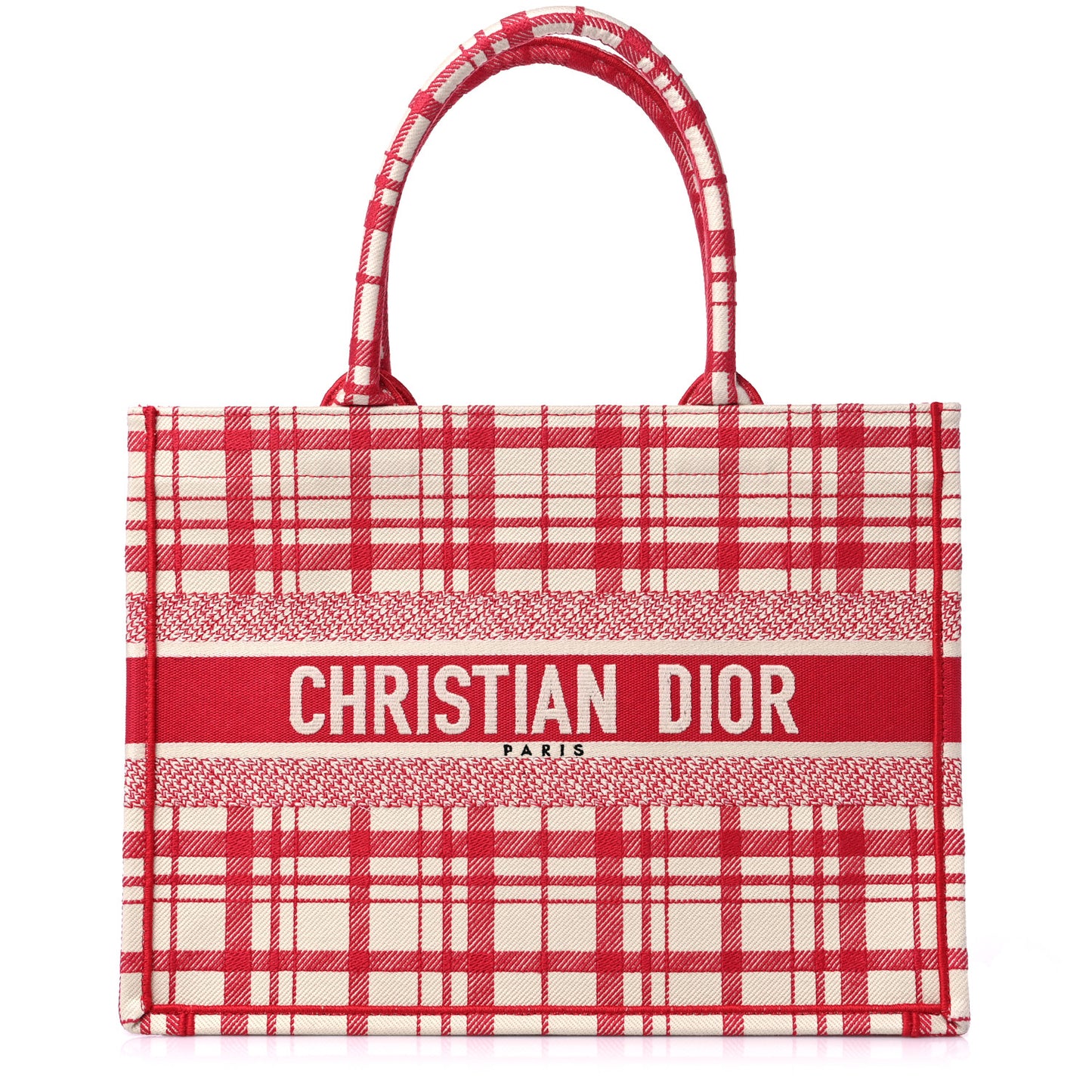 Canvas Embroidered Medium Check'n'Dior Book Tote Red Multicolor