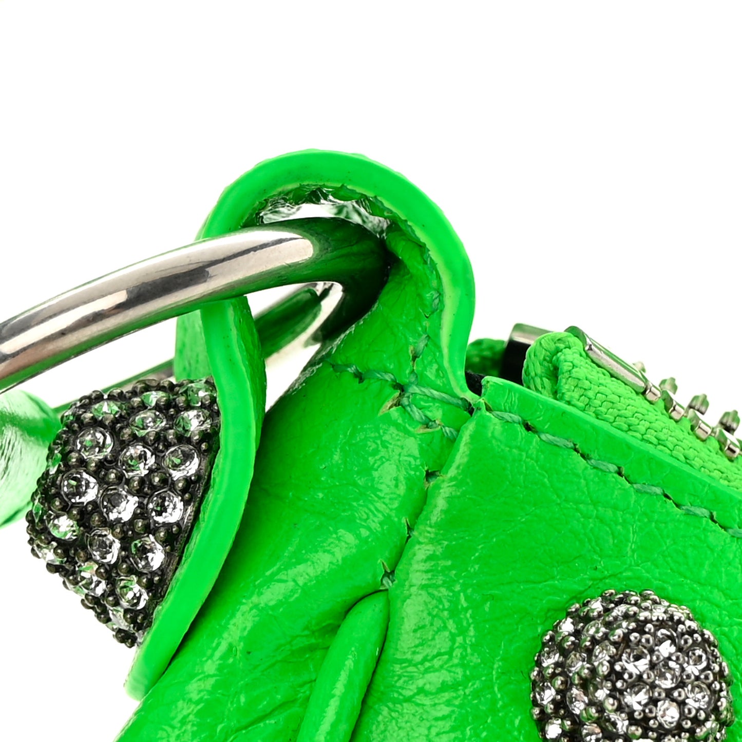 Agneau Arena Crystal Le Cagole Shoulder Bag XS Fluo Green